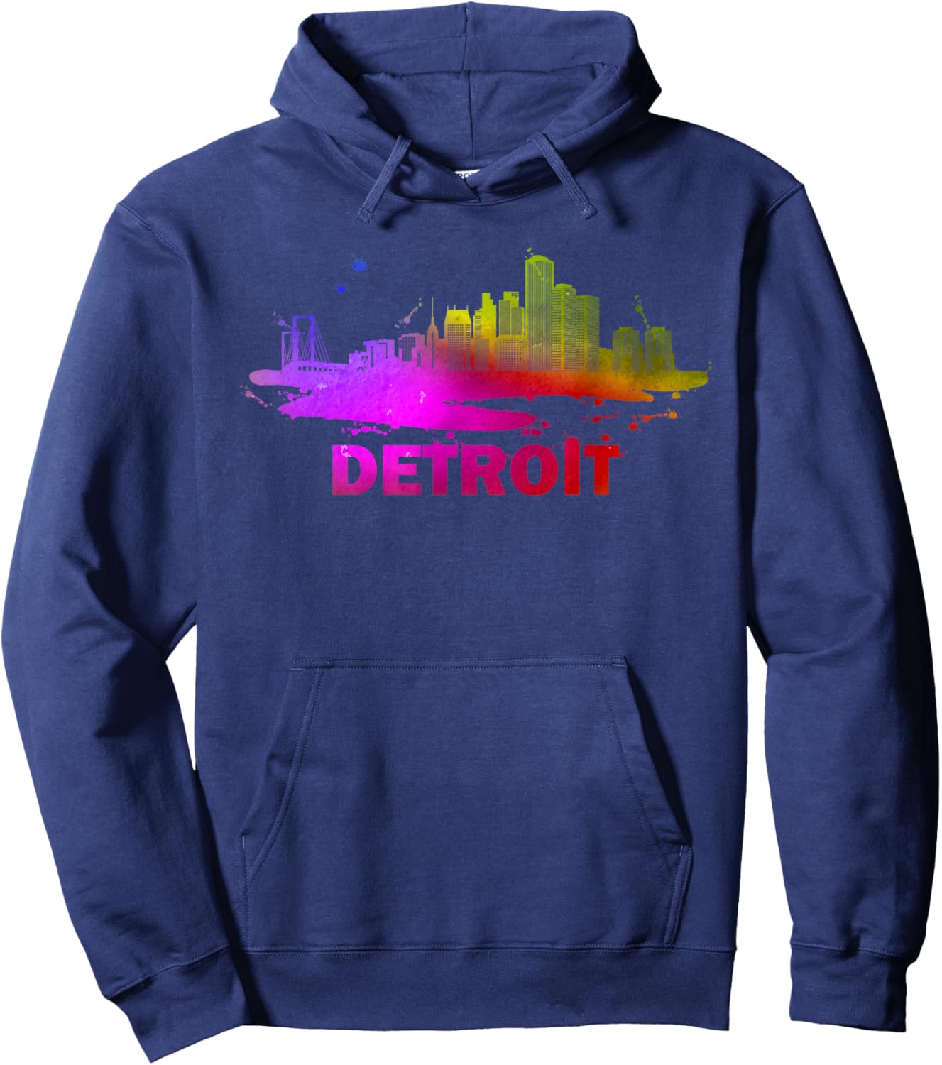 Colorful Detroit Cityscape Souvenir - Detroit Skyline Hoodie - Hoodie | Navy