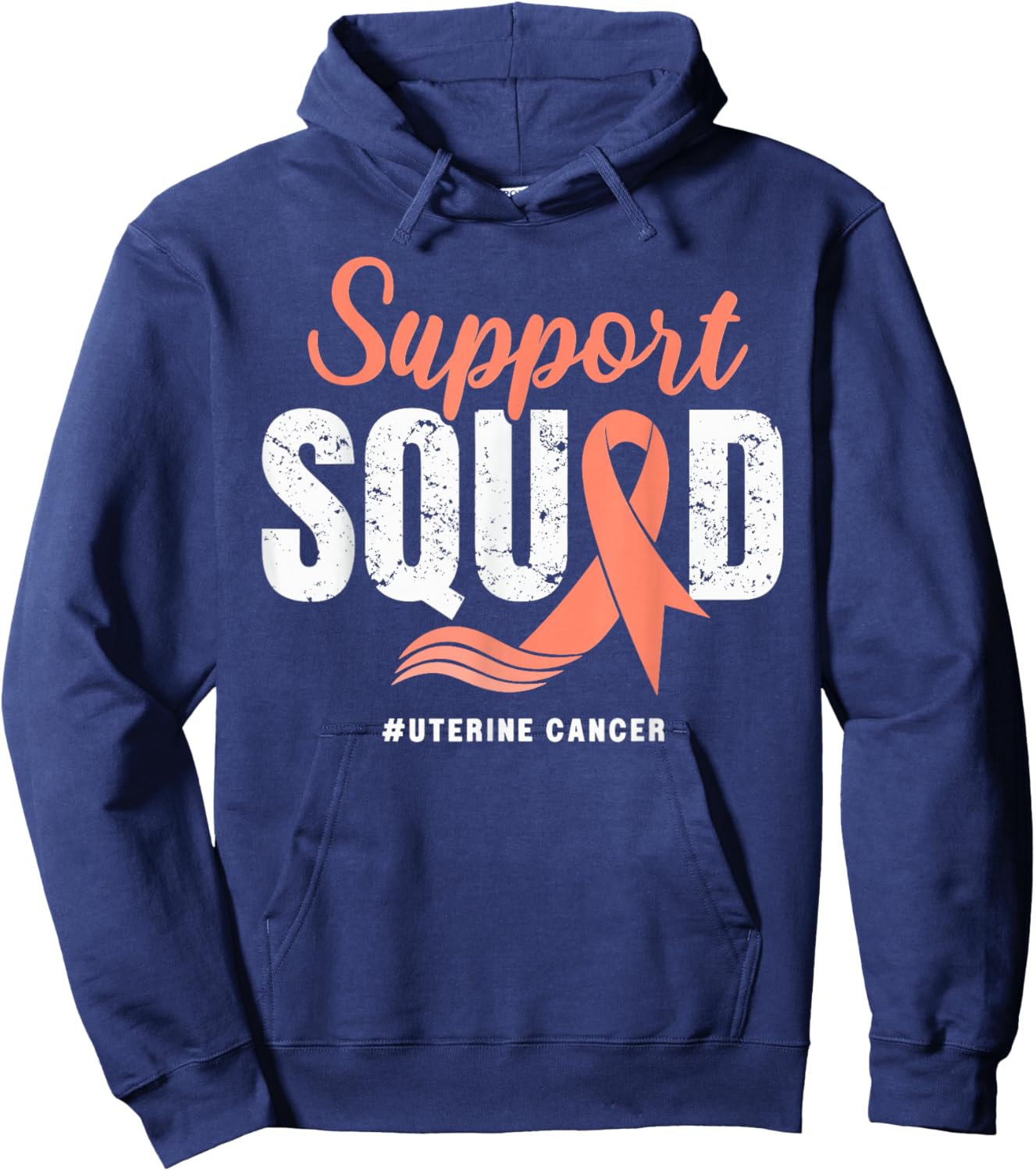 Uterine Cancer Support Squad Wear Peach Ribbon Awareness Hoodie - Hoodie | Navy