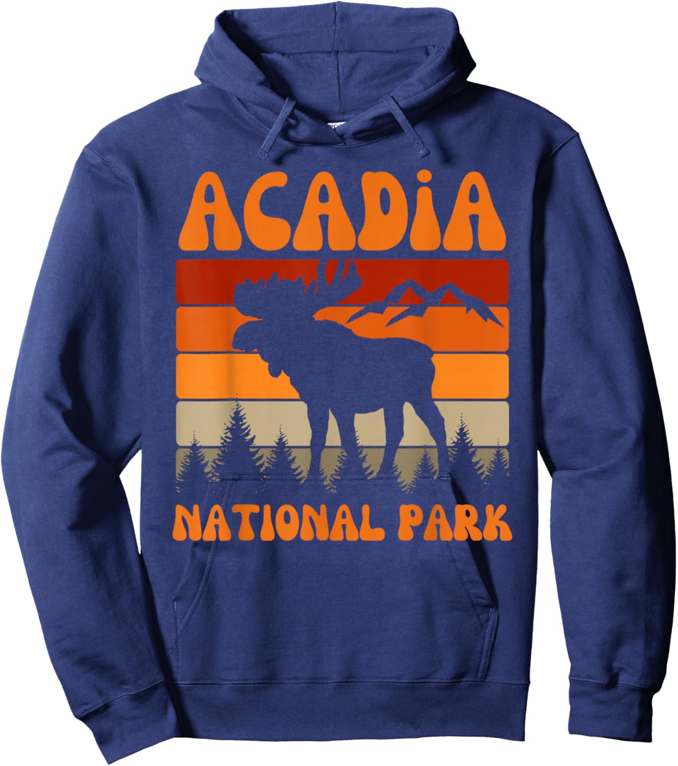 Acadia National Park Maine Moose Hike Outdoors Retro Hoodie - Hoodie | Navy