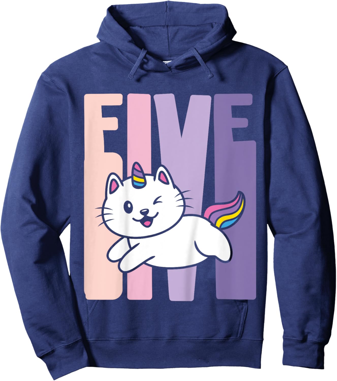 5 Year Old Cute Caticorn Cat Unicorn Birthday Girl B-day Hoodie - Hoodie | Navy