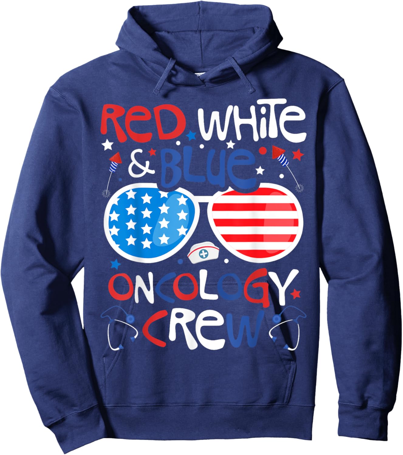4th of July Red White Blue Oncology Crew Patriotic Nurse Hoodie - Hoodie | Navy