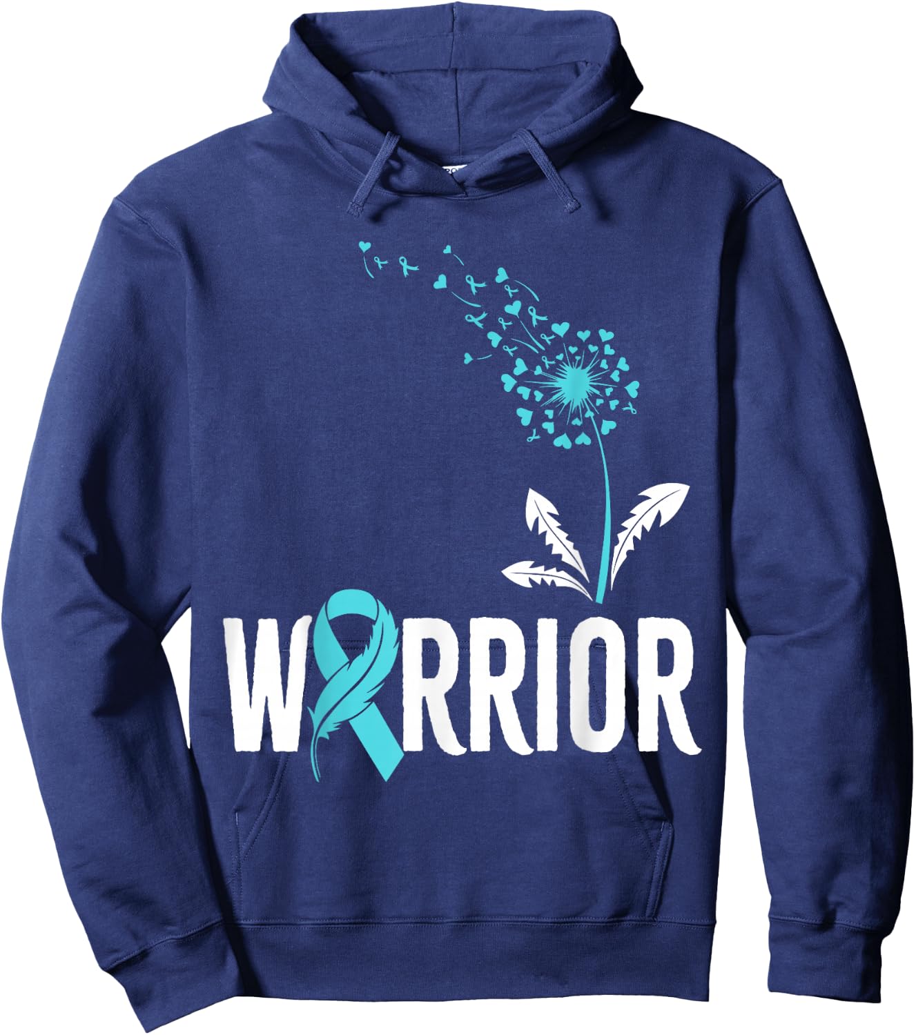 Teal Warrior Ribbon Support Cervical Cancer Awareness Hoodie - Hoodie | Navy