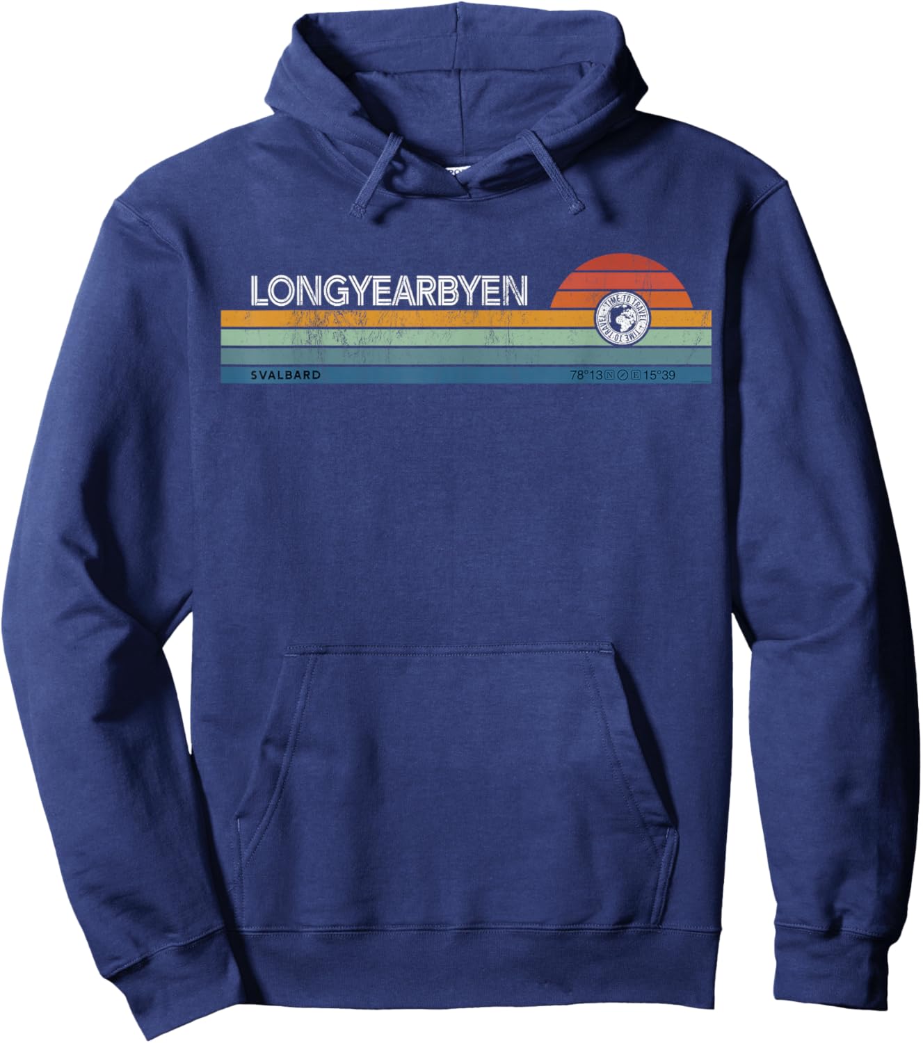 Longyearbyen Svalbard Norway Retro Sunset Rainbow Synth Idea Hoodie - Hoodie | Navy