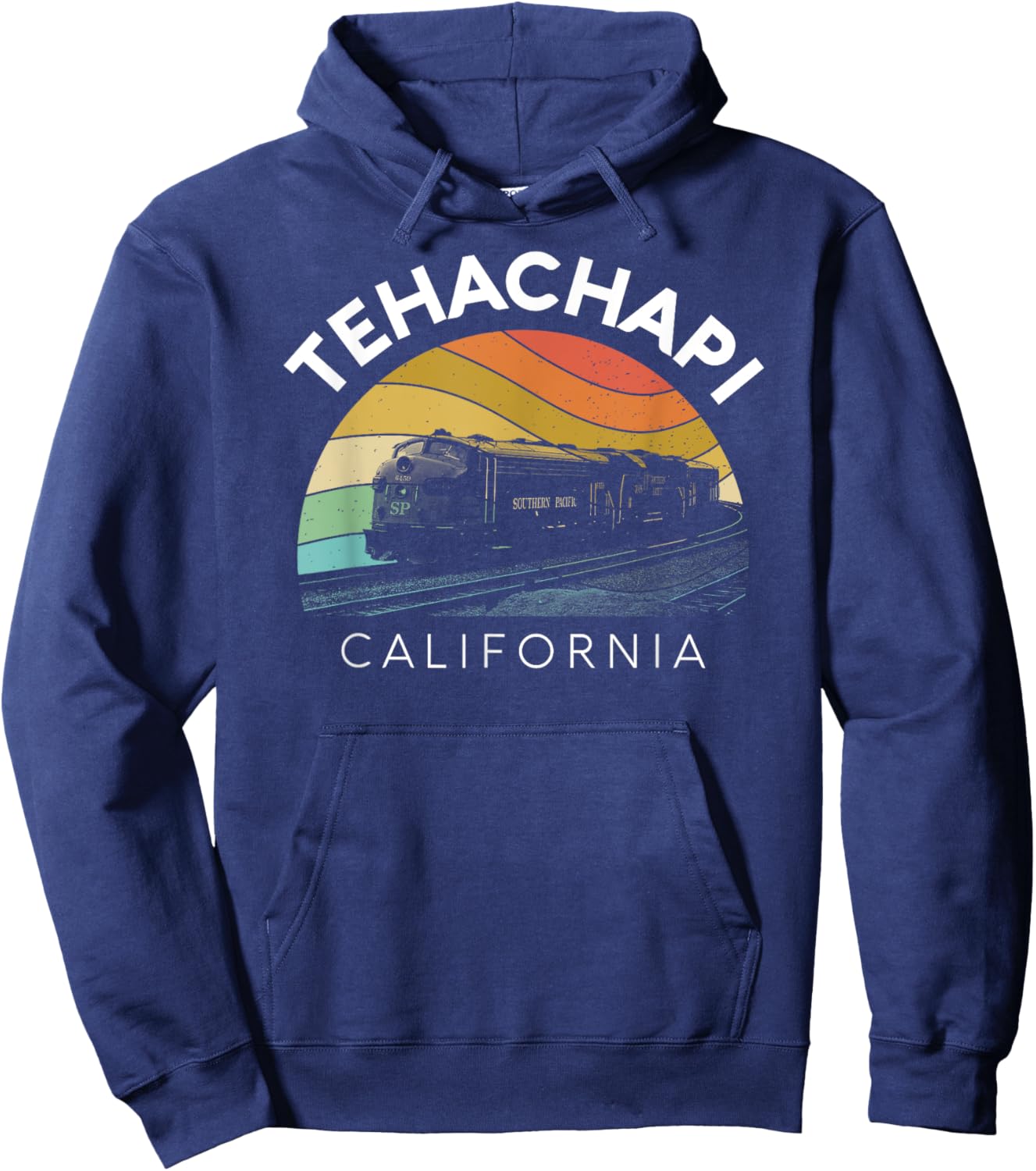 Tehachapi California Mountains Retro Railroad Loop Kern Camp Hoodie - Hoodie | Navy