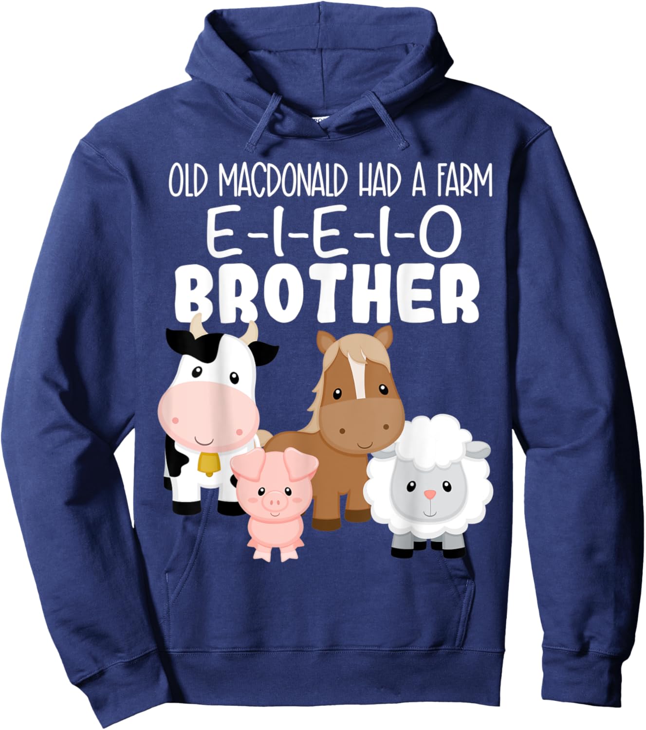 Brother Birthday Old MacDonald Theme Birthday Farm Animals Hoodie - Hoodie | Navy