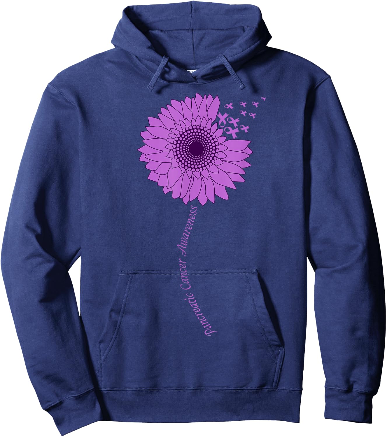 Pancreatic Cancer Awareness Sunflower Purple Ribbon Hoodie - Hoodie | Navy