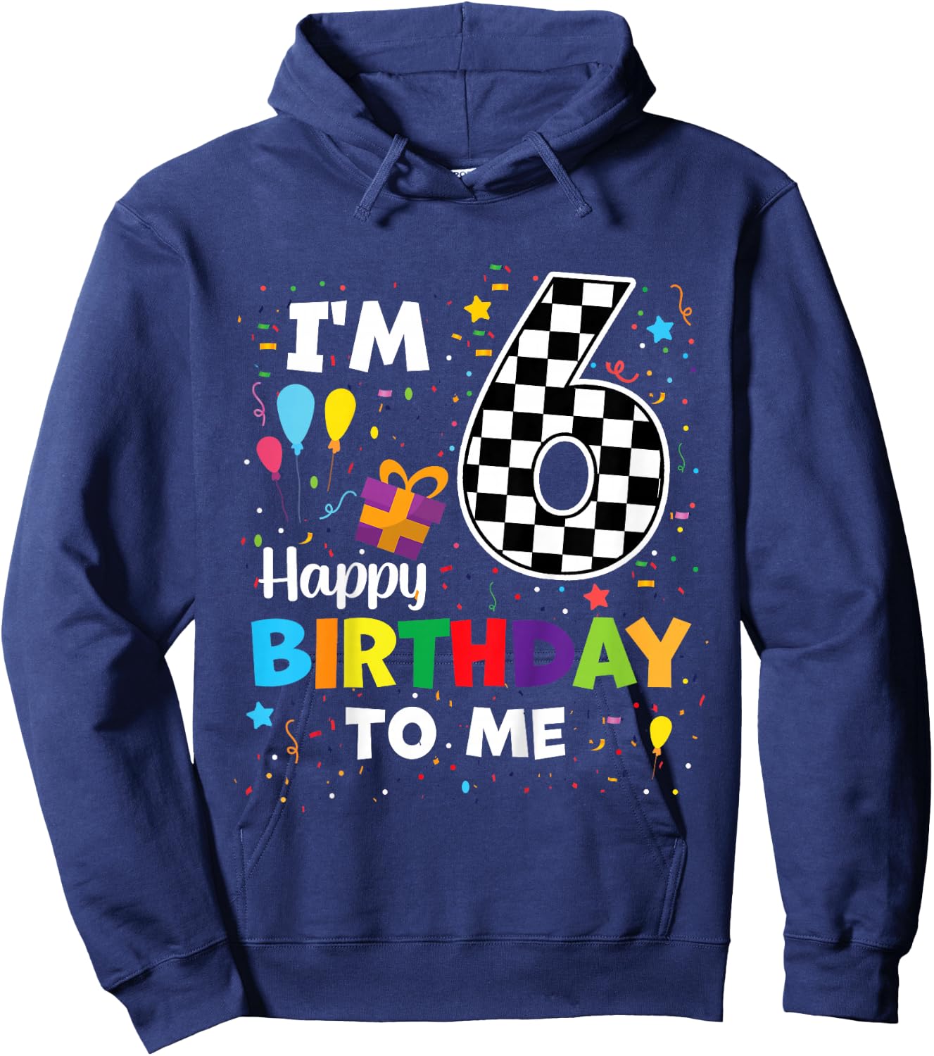 Kids Happy 6th Birthday Racing Car Theme 6 Years Old Boy Racecar Hoodie - Hoodie | Navy