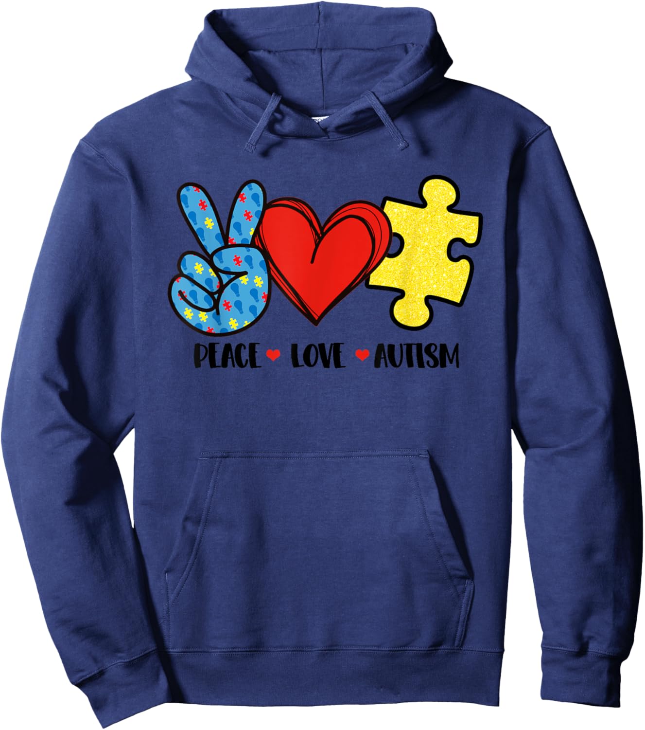 Peace Love Autism Puzzle Ribbon Gift Autism Awareness Day Hoodie - Hoodie | Navy