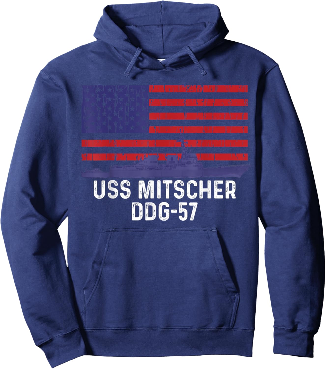 American Flag USS Mitscher DDG-57 Destroyer Hoodie - Hoodie | Navy