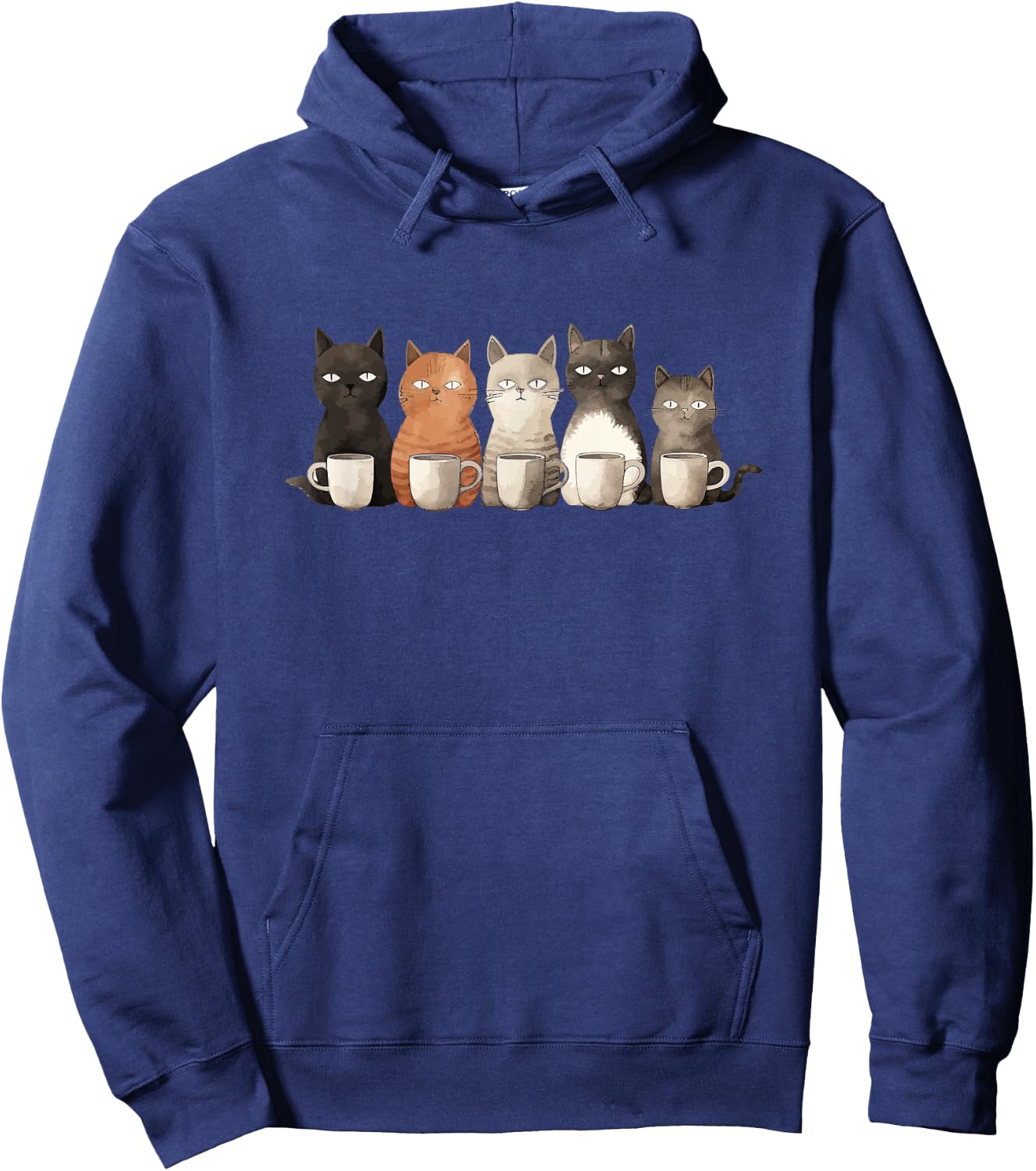 Funny Cats with Coffee, Cats in a Line with Coffee or Tea Hoodie - Hoodie | Navy