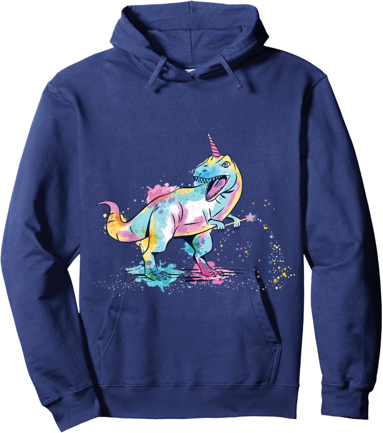 Tyrannosaurus with unicorn horn with magic wand Hoodie - Hoodie | Navy