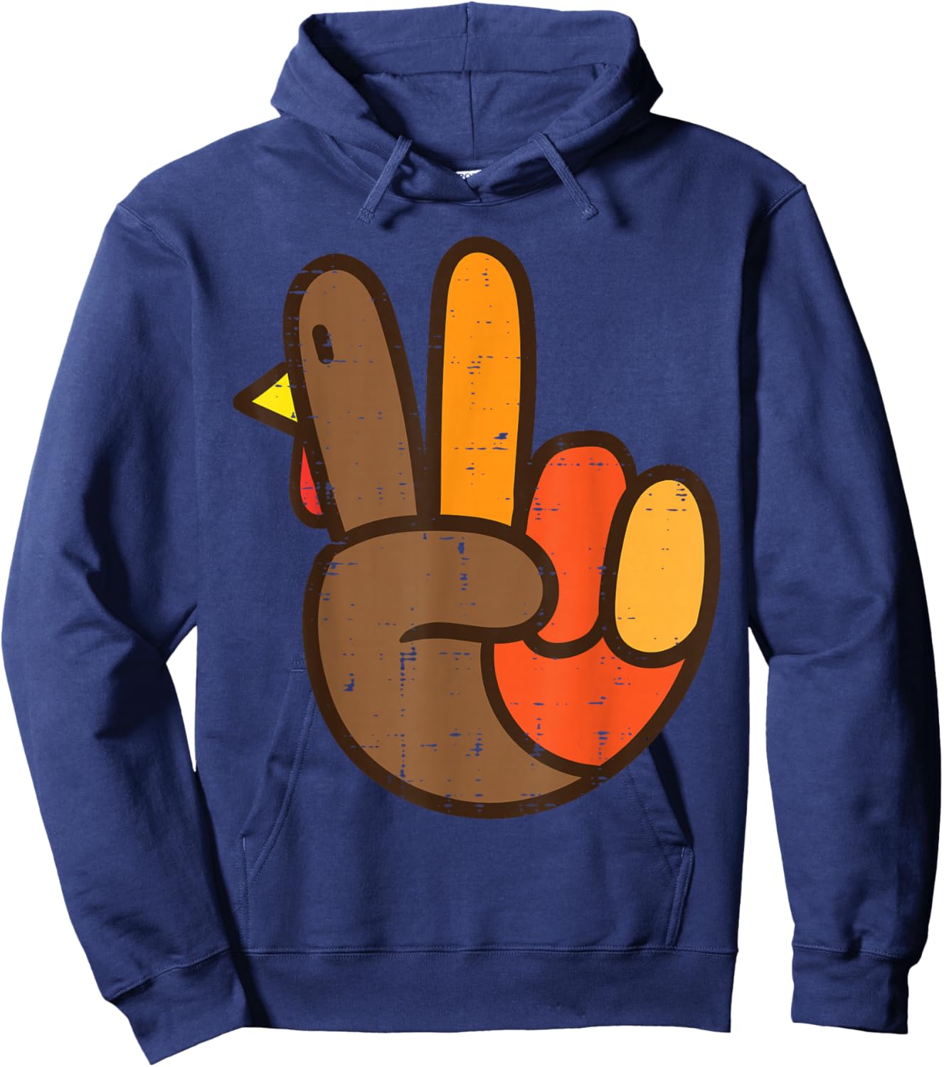 Peace Sign Turkey Hand Cool Thanksgiving Hippie Men Women Hoodie - Hoodie | Navy