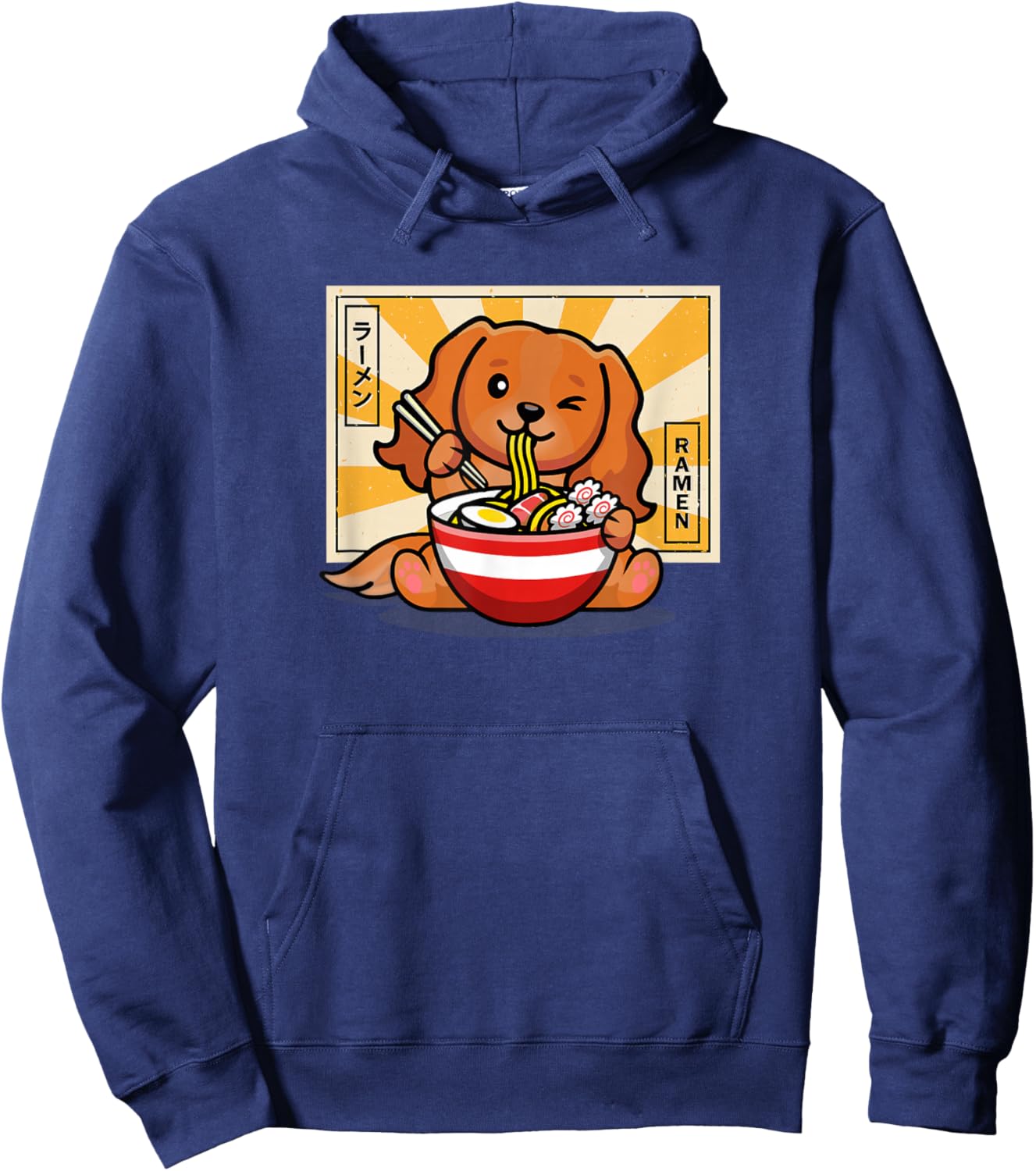 Funny Kawaii Ramen Kids Ruby Cavalier Spaniel Dog Lover Hoodie - Hoodie | Navy