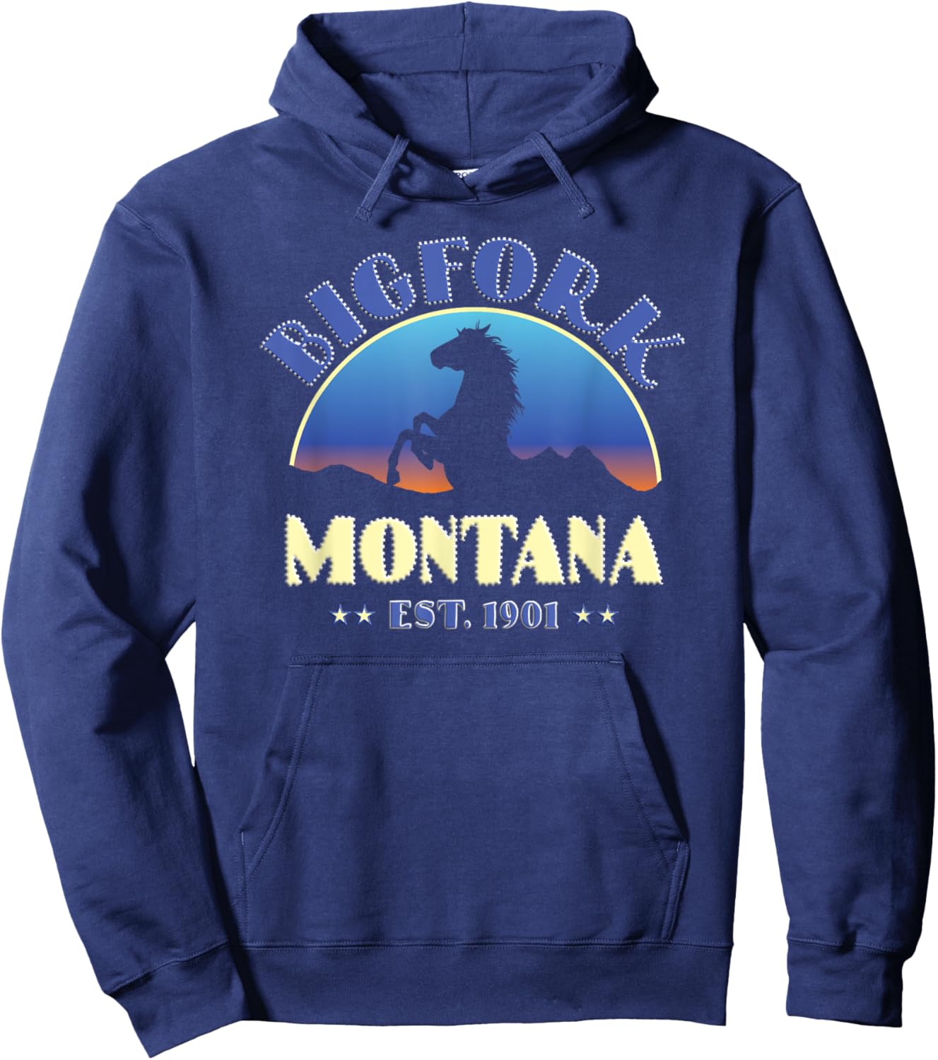 Bigfork Montana MT Wild Horse Hoodie - Hoodie | Navy