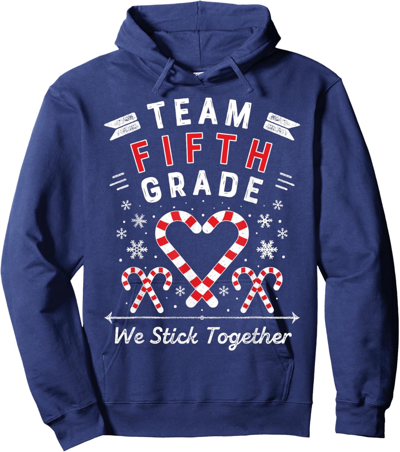 Team Fifth Grade Christmas Candy Cane Heart Xmas 5th Teacher Women Kids Hoodie - Hoodie | Navy