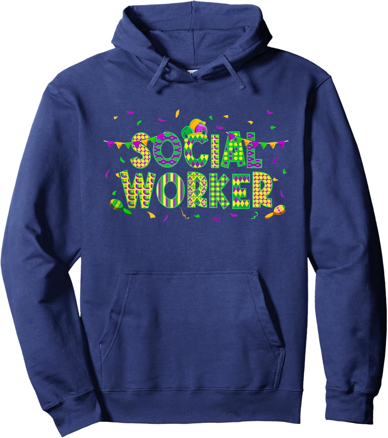 Funny Social Worker Mardi Gras Party Mask Carnival Costume Hoodie - Hoodie | Navy