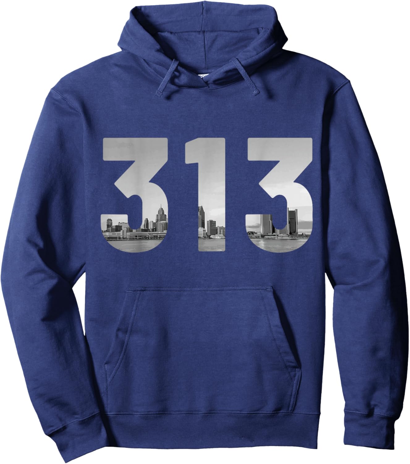 Detroit 313 Area Code Michigan Skyline Vintage Hoodie - Hoodie | Navy