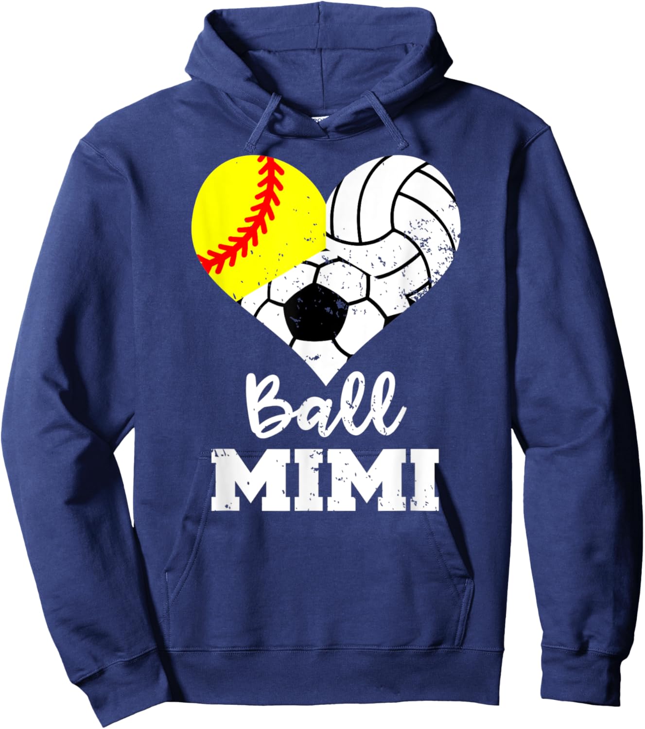 Ball Mimi Heart Funny Softball Volleyball Soccer Mimi Hoodie - Hoodie | Navy