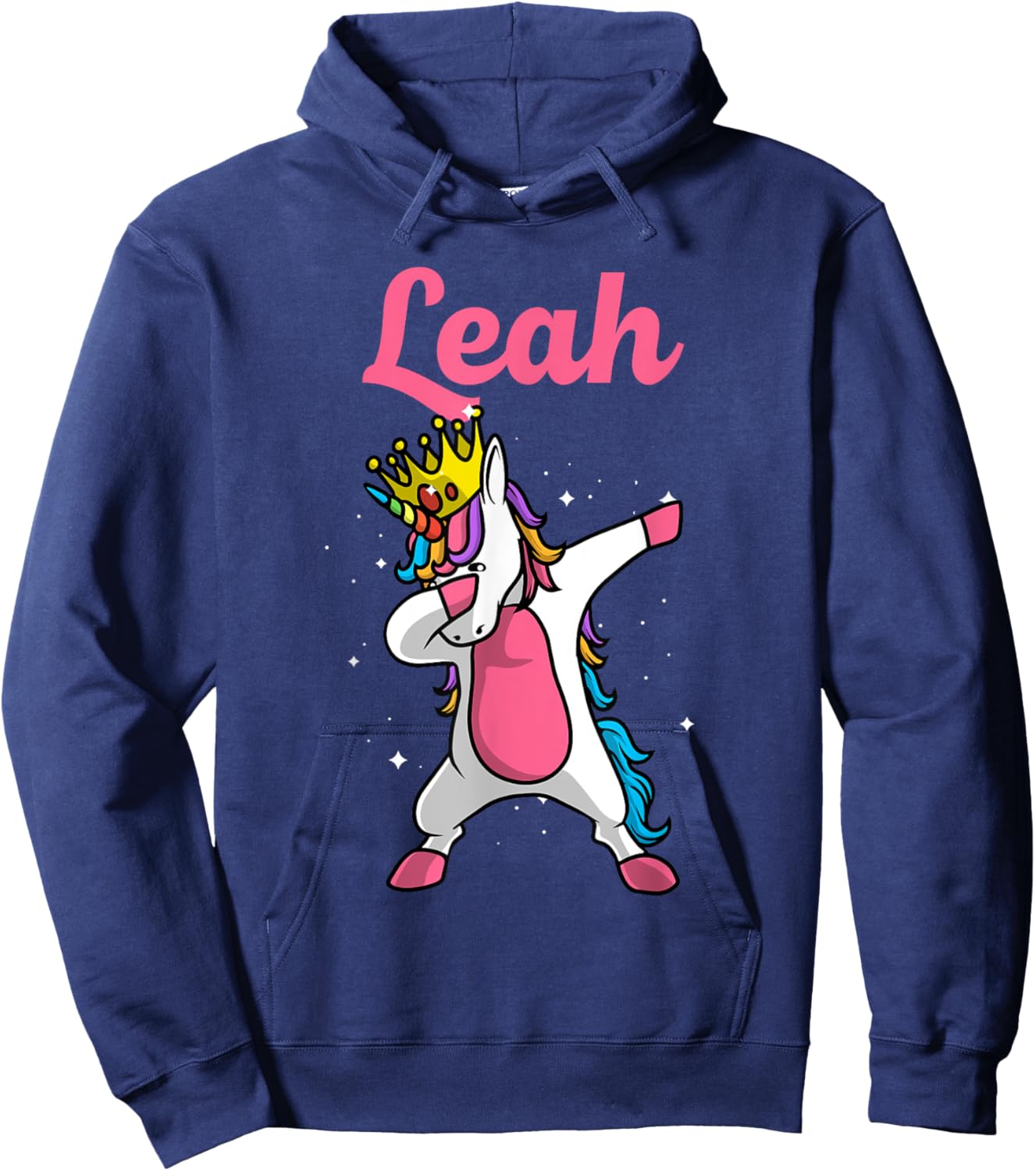 LEAH Gift Name Personalized Birthday Dabbing Unicorn Queen Hoodie - Hoodie | Navy