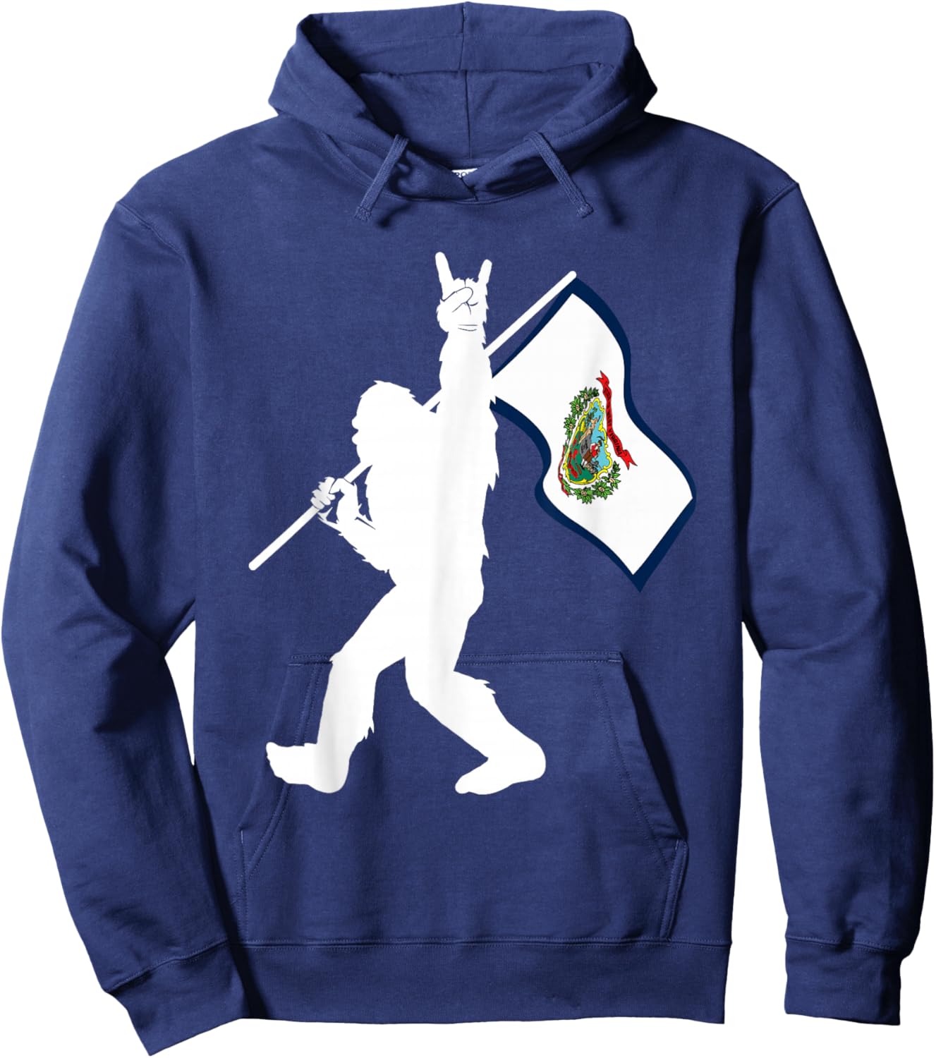 Vintage State of West Virginia Flag Bigfoot Rock On Believer Hoodie - Hoodie | Navy