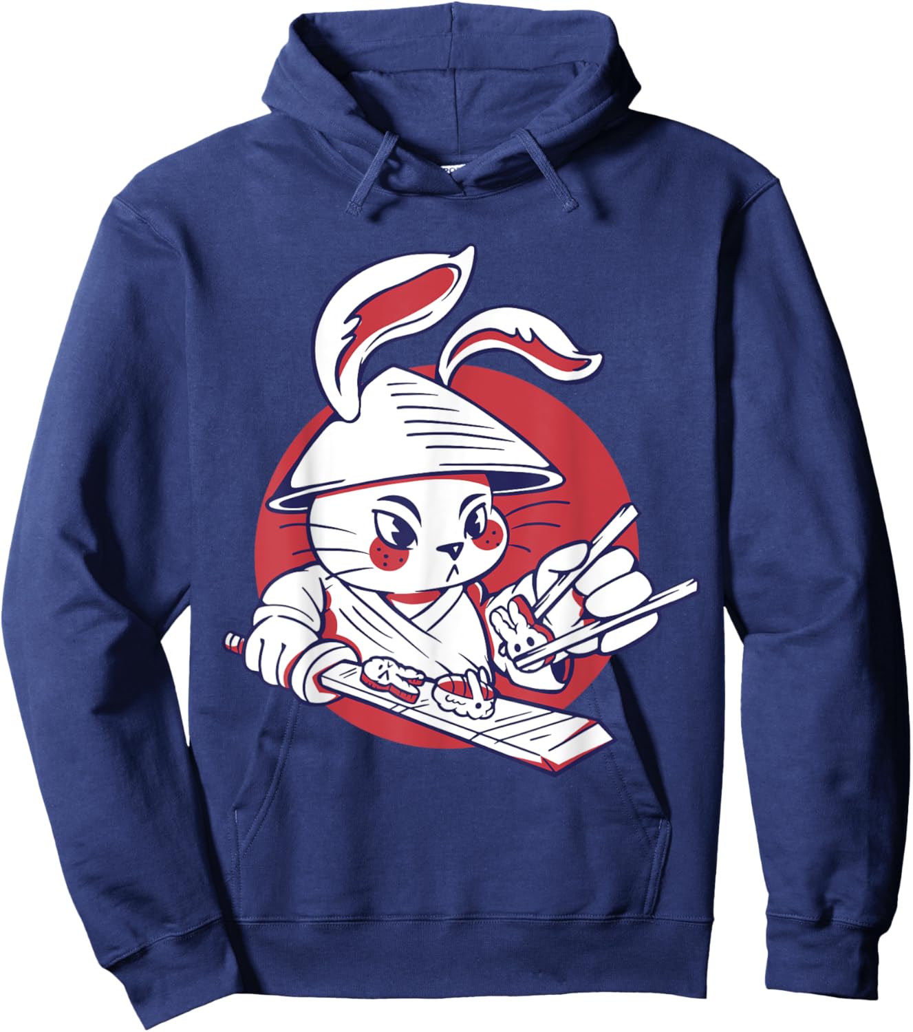 Kawaii Samurai Rabbit Chef Making Cute Bunny Sushi Food Hoodie - Hoodie | Navy