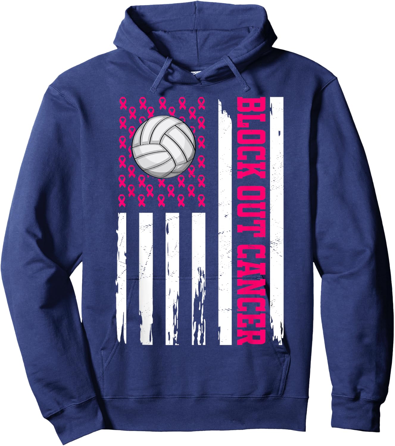 Volleyball Breast Cancer Awareness Block Out Cancer Hoodie - Hoodie | Navy