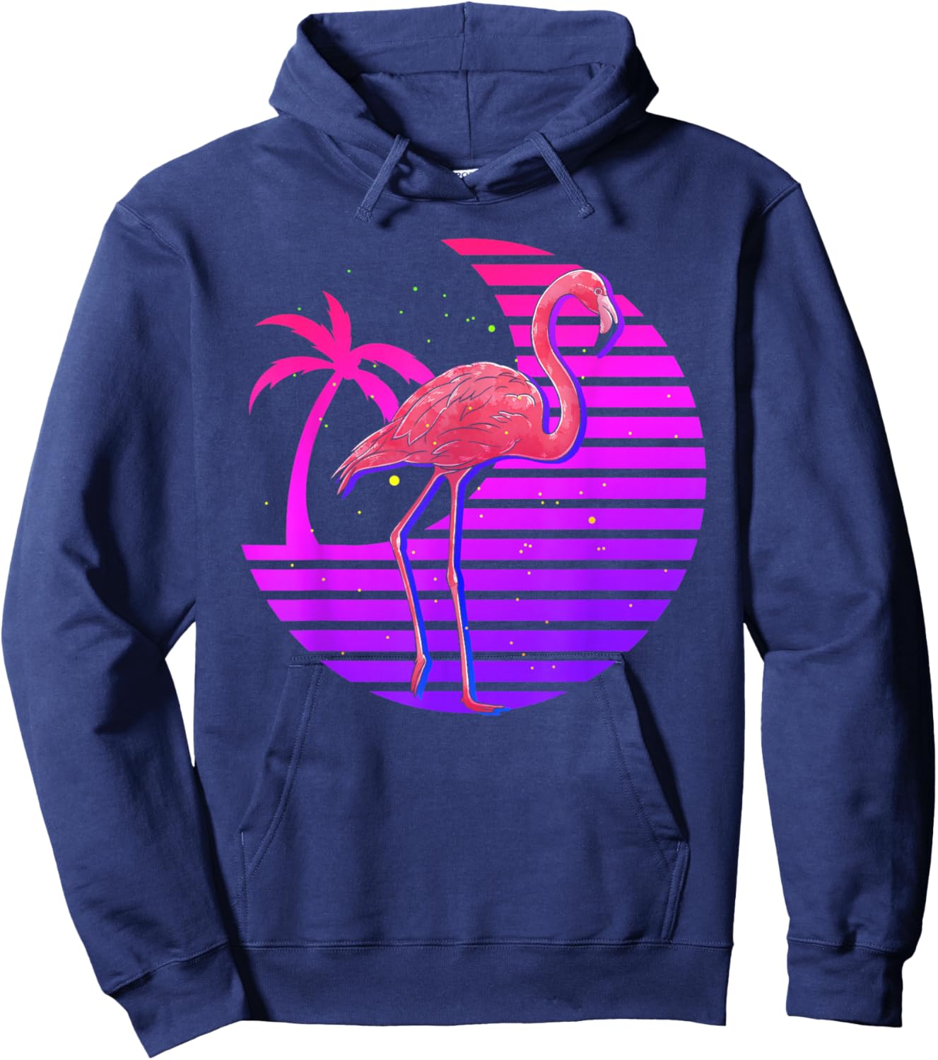 Synthwave Tropical Pink Flamingo Palm Trees Retro Vaporwave Hoodie - Hoodie | Navy
