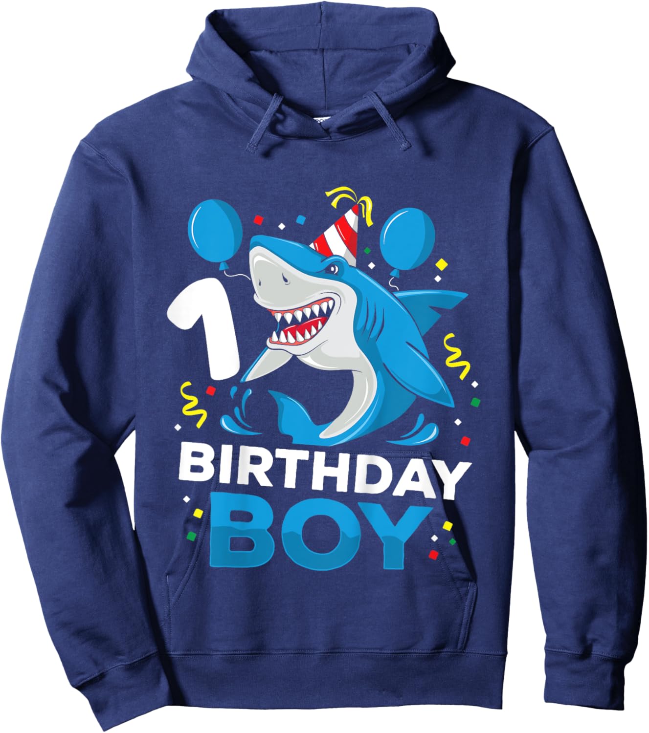 Kids 1st Birthday Boy Shark Ocean Theme Party 1 Year Old Toddler Hoodie - Hoodie | Navy