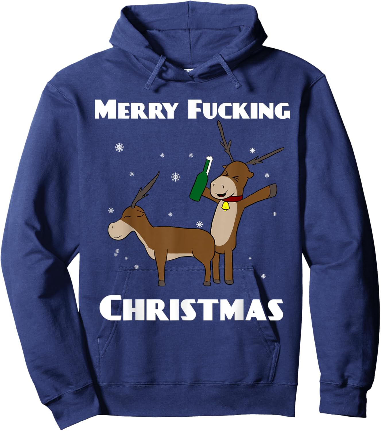 Merry Fucking Christmas Reindeer Hoodie - Hoodie | Navy
