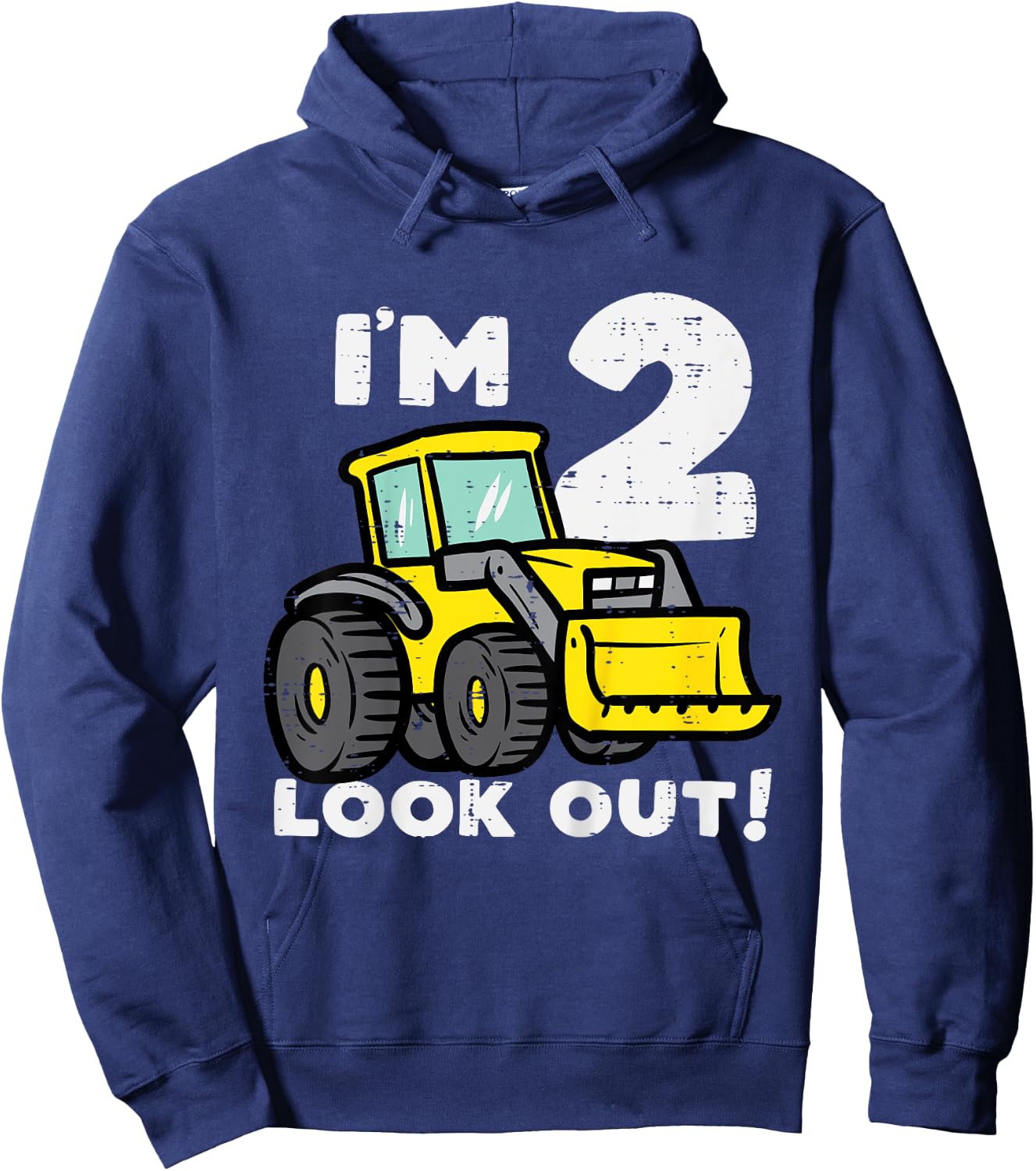 Kids 2nd Birthday Bulldozer Im 2 Lookout Construction Boys Kids Hoodie - Hoodie | Navy
