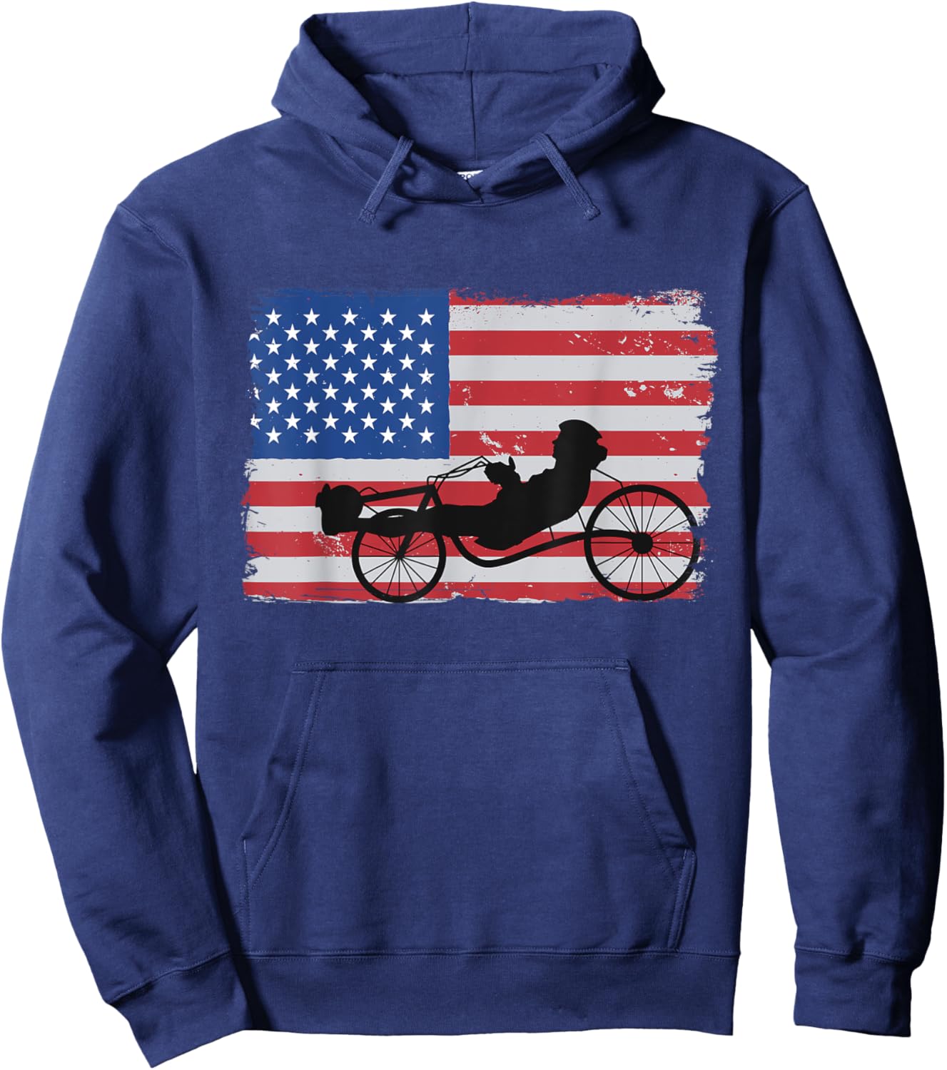 US American Flag 4th Of July Cyclist Recumbent Bicycle Women Men Hoodie - Hoodie | Navy