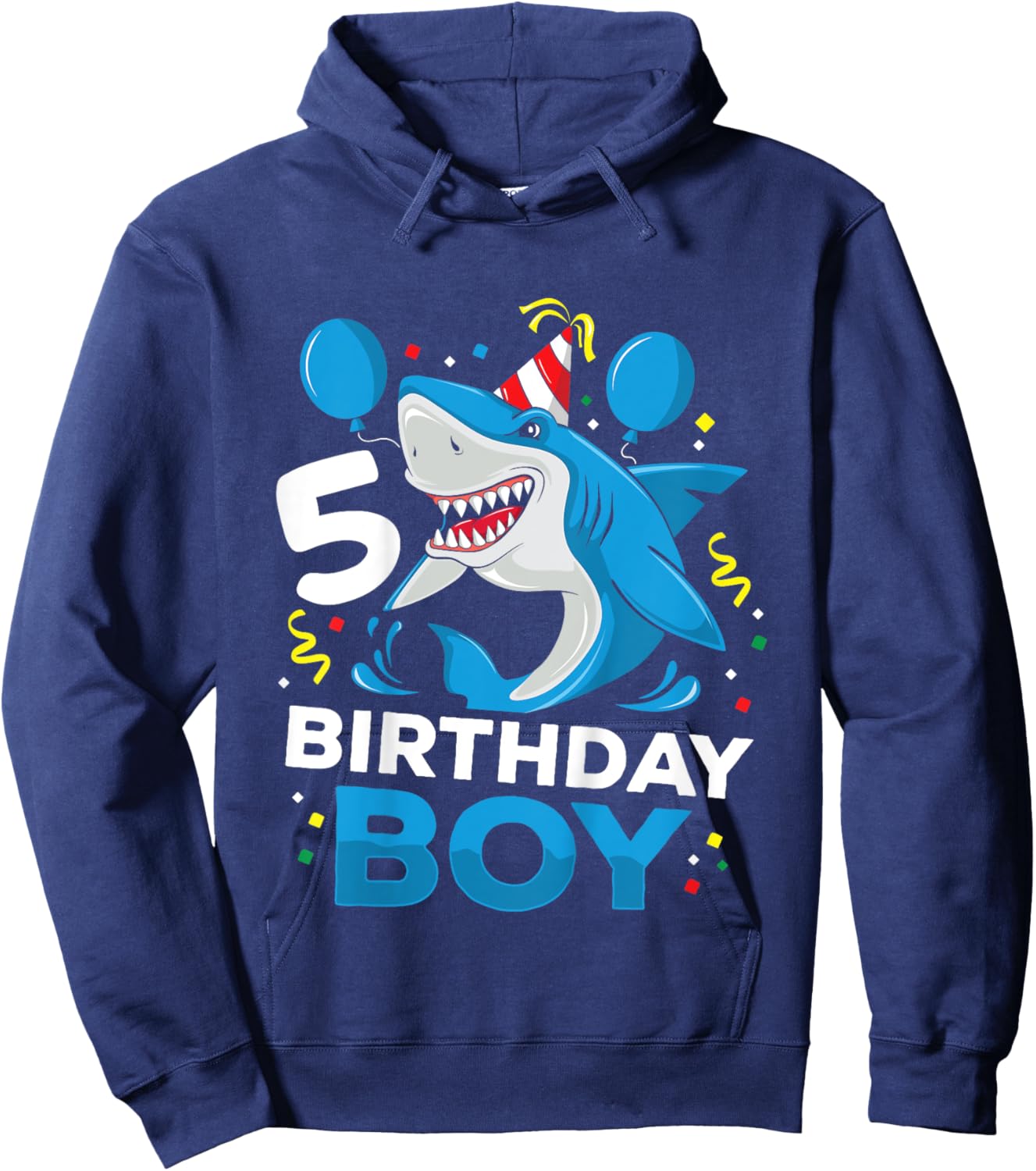 Kids 5th Birthday Boy Shark Ocean Theme Party 5 Years Old For Boy Hoodie - Hoodie | Navy