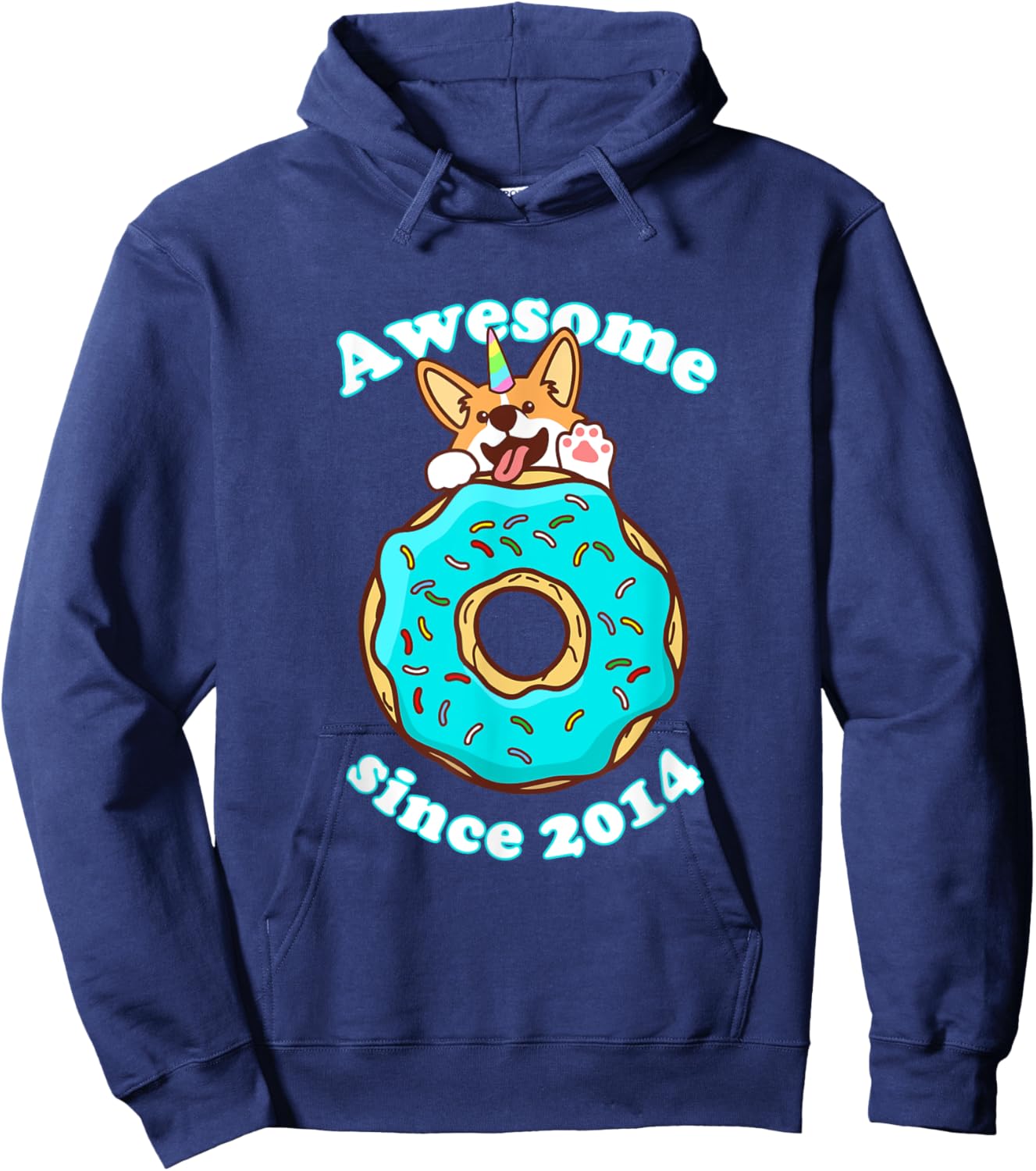 Awesome since 2014 Puppy Donut Welsh Corgi Birthday Childs Hoodie - Hoodie | Navy