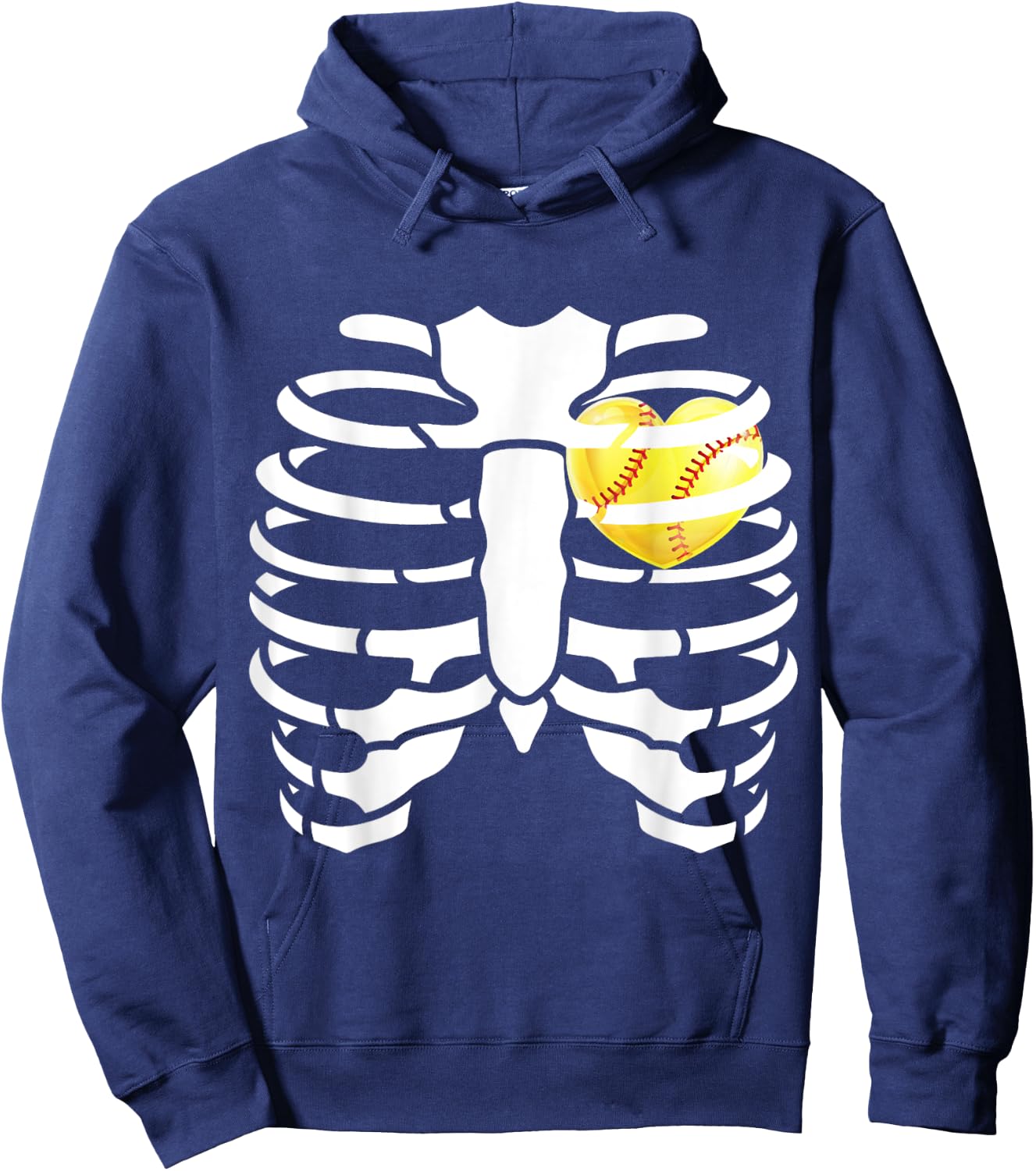 Softball Heart Inside Ribs Skeleton Halloween Costume Hoodie - Hoodie | Navy