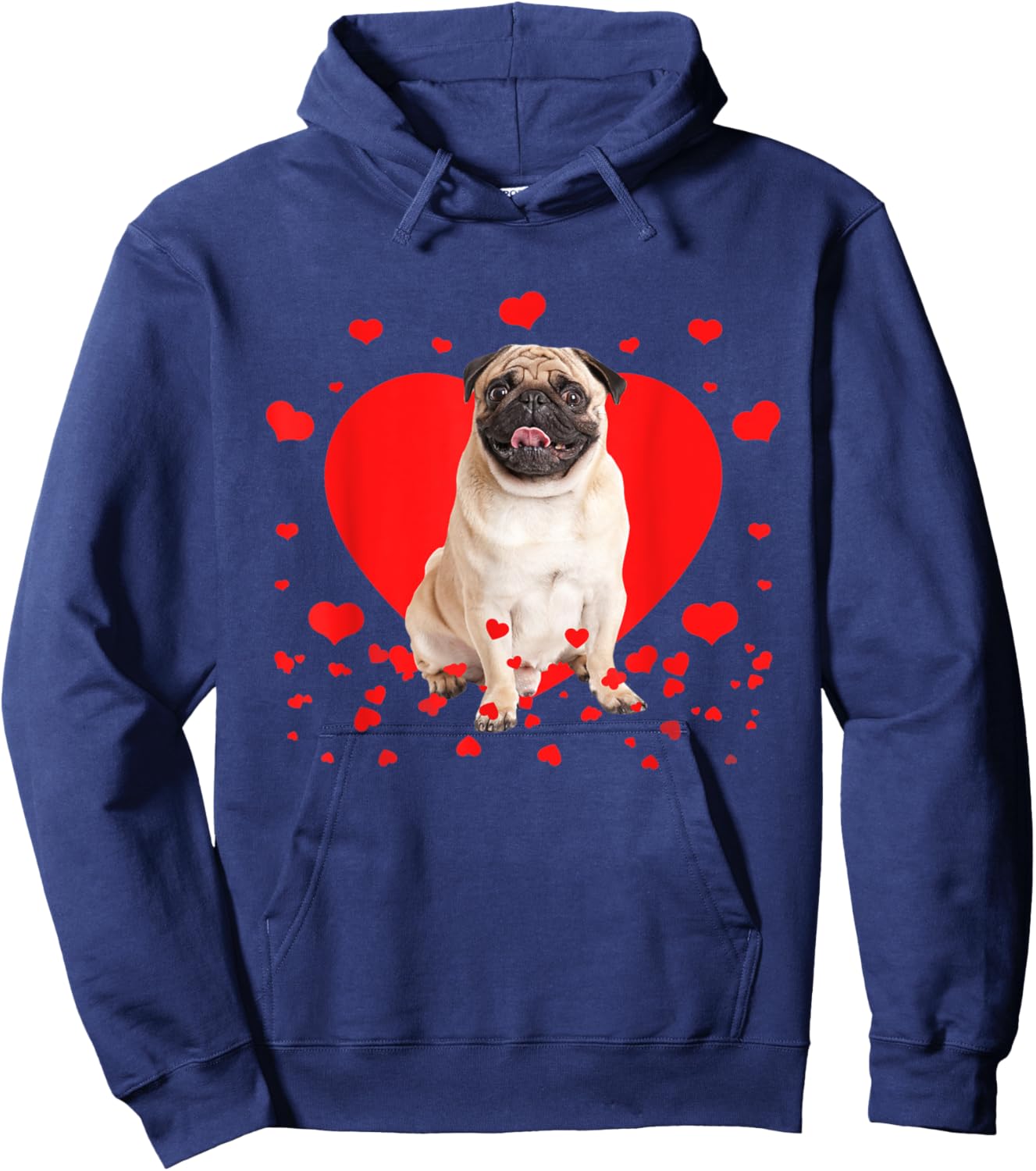 Retro Matching Valentine Day Heart Pug Dog Lover Hoodie - Hoodie | Navy