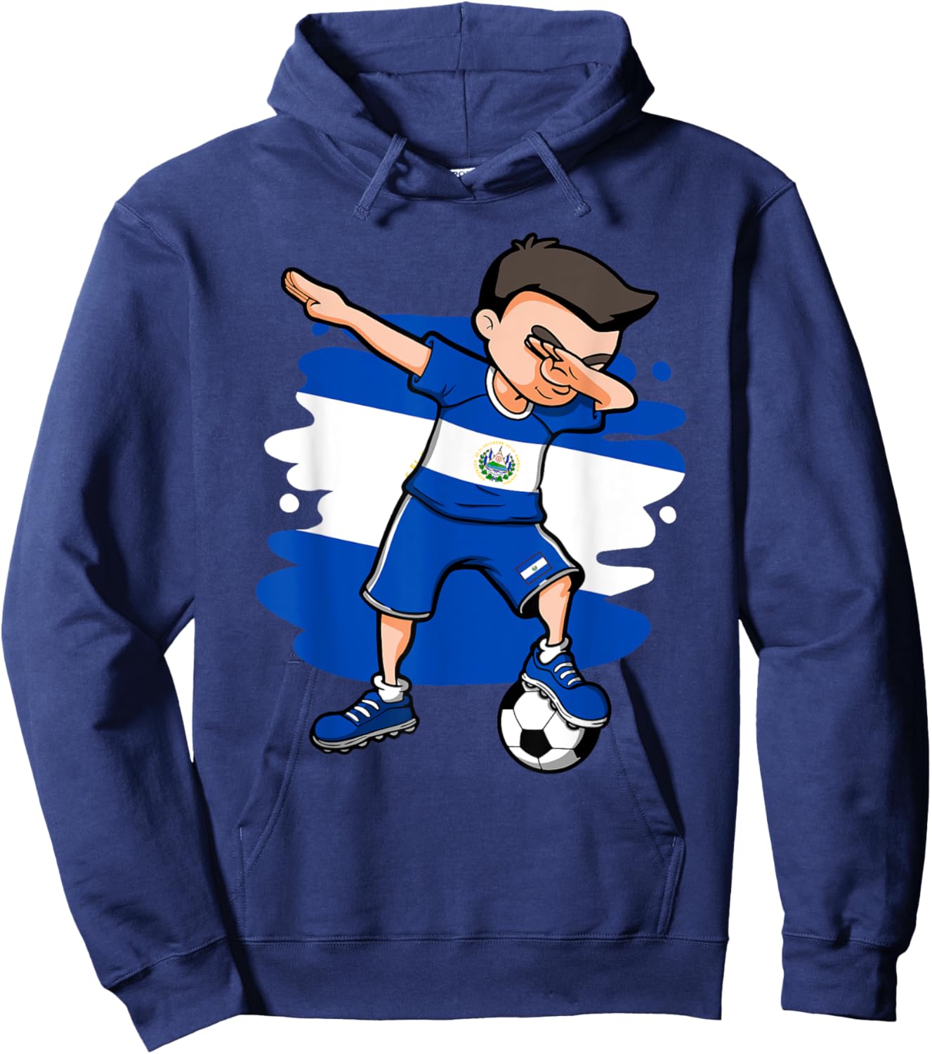 Dabbing Soccer Boy El Salvador Fans Jersey Salvadorian Flag Hoodie - Hoodie | Navy