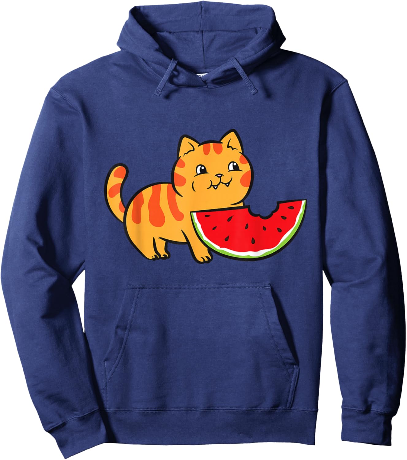Watermelon Fruit Funny Cat Eating Watermelon Hoodie - Hoodie | Navy