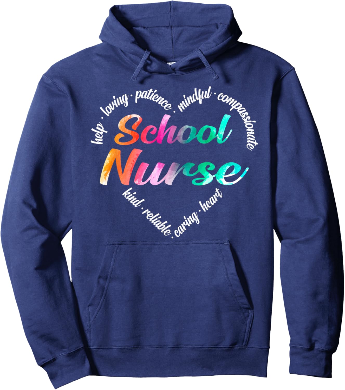 School Nurse Heart Word Cloud Watercolour Rainbow Hoodie - Hoodie | Navy