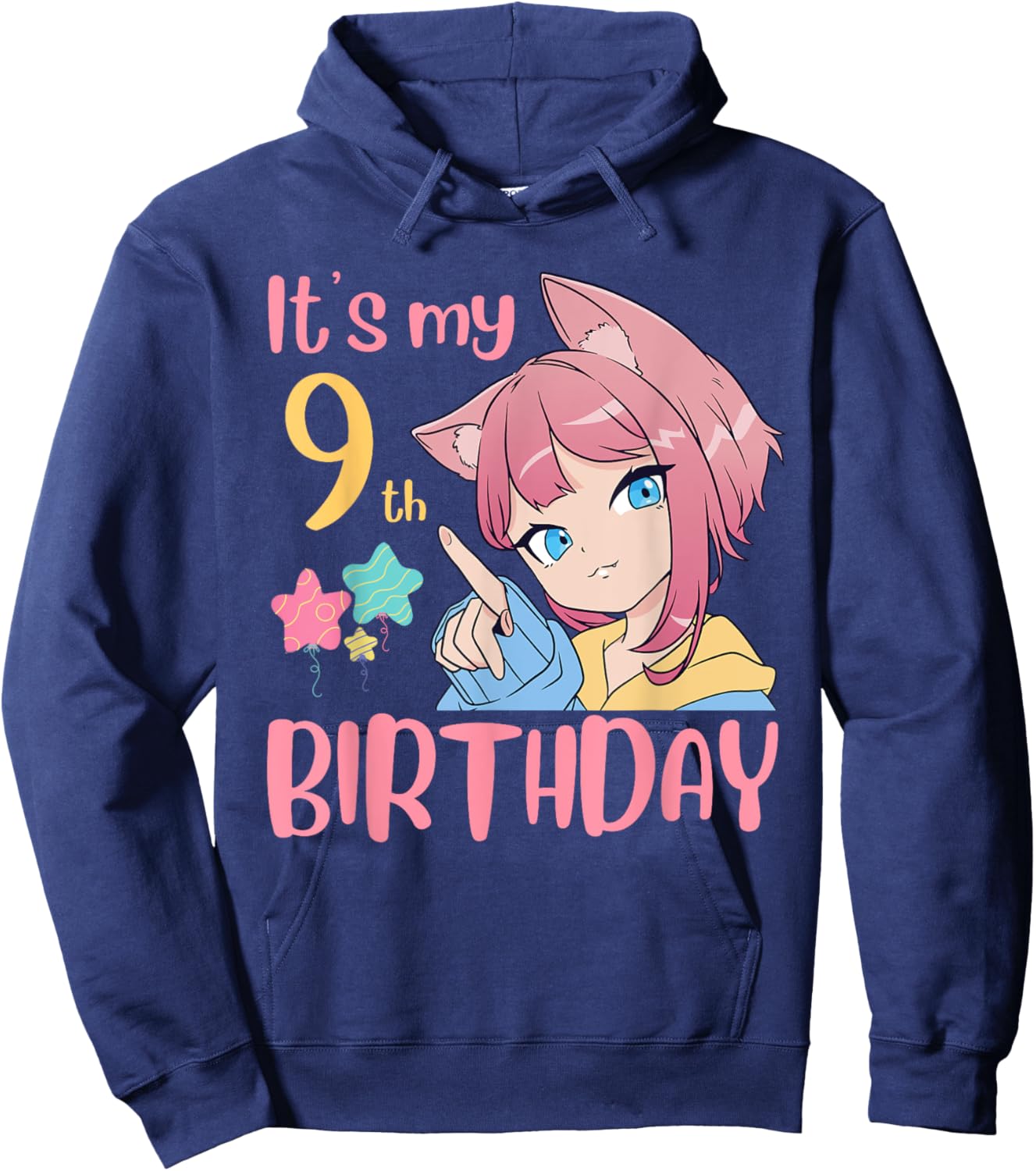 It's My 9th Birthday Anime Birthday Girl 9 Years Old Bday Hoodie - Hoodie | Navy