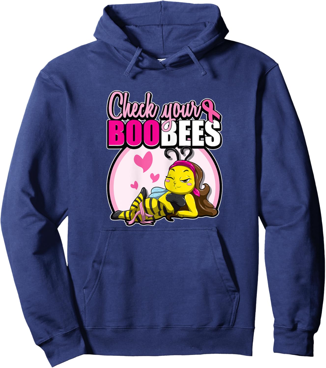 Breast Cancer Awareness Bee Pink Ribbon Check Your Boobees Hoodie - Hoodie | Navy