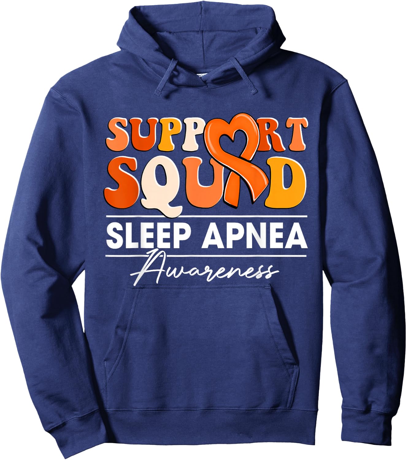 Groovy Support Squad Orange Ribbon Sleep Apnea Awareness Hoodie - Hoodie | Navy
