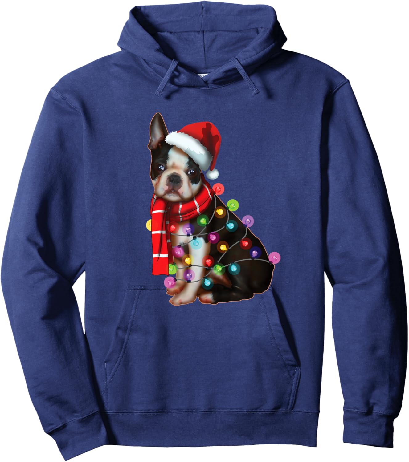 Christmas Santa Dog, Boston Terrier, Dog Lovers, Xmas Hoodie - Hoodie | Navy