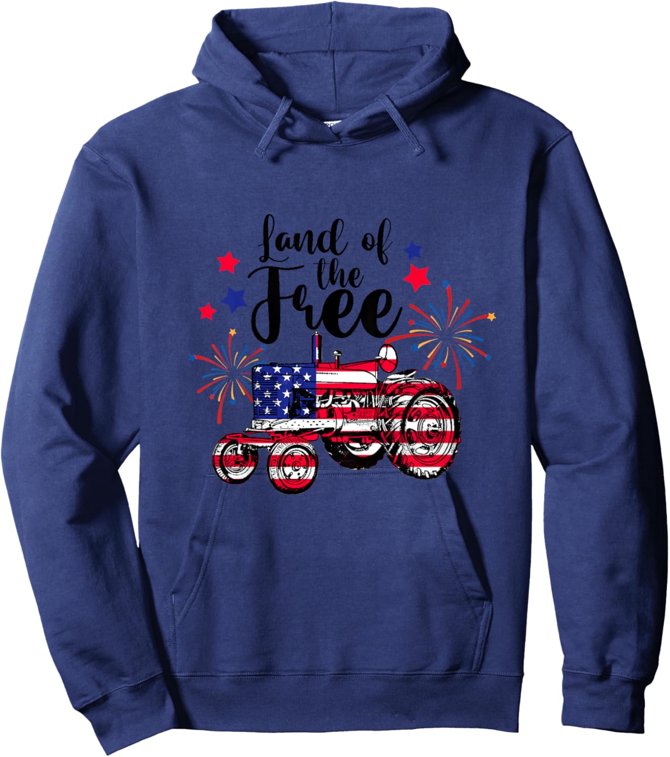 Land Of Free Cute Tractor Farmer Farm 4th Of July Toddler Hoodie - Hoodie | Navy
