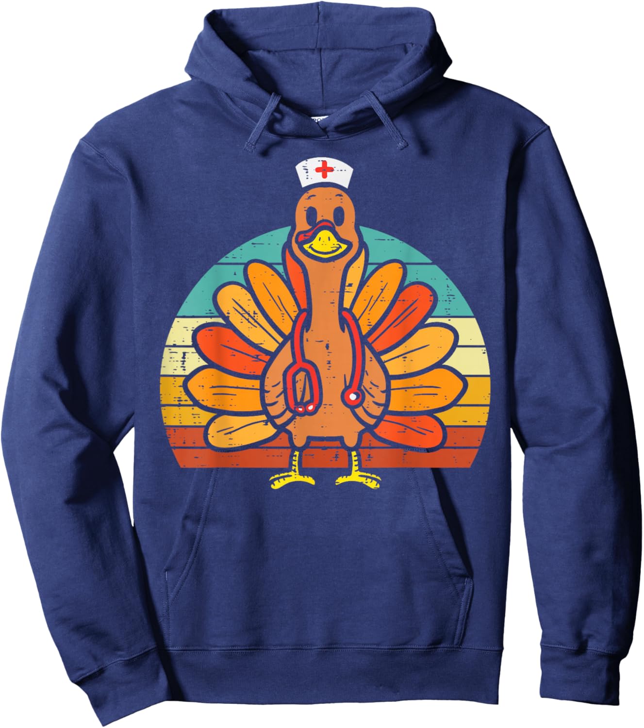 Turkey Nurse Stethoscope Thanksgiving Fall Scrub Top Women Hoodie - Hoodie | Navy