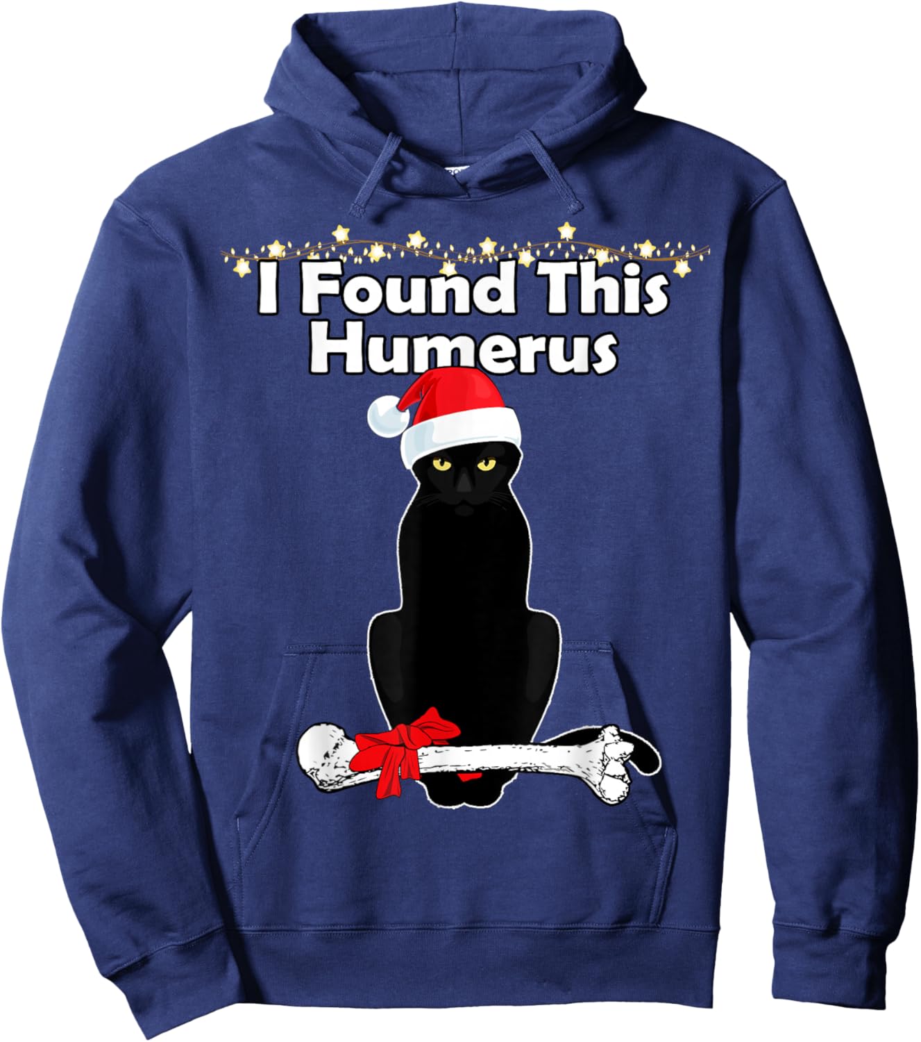Black Cat Christmas Lights Funny Xmas Cats Hoodie - Hoodie | Navy