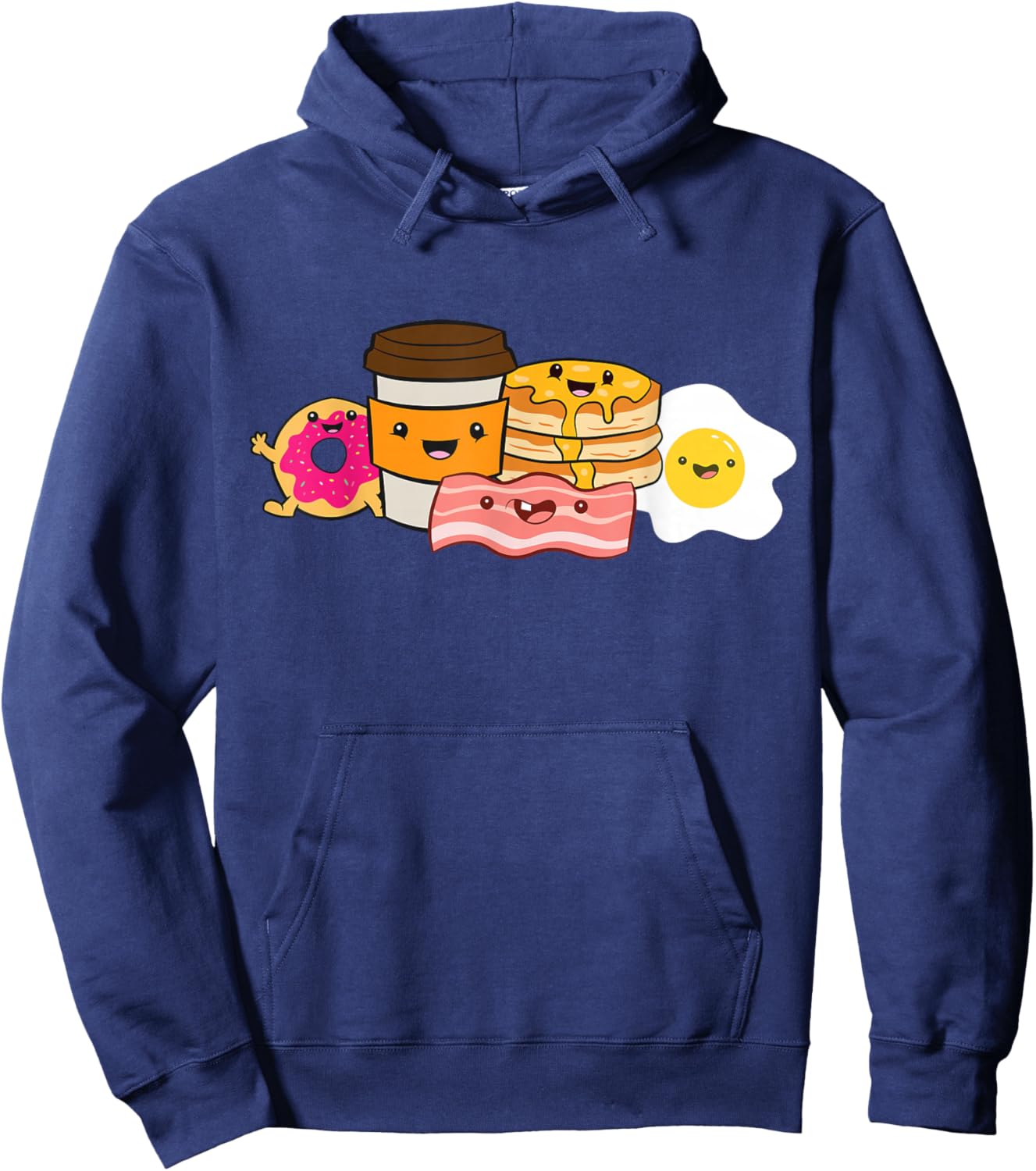 Breakfast Food Bacon Eggs Donut Waffles Hoodie - Hoodie | Navy