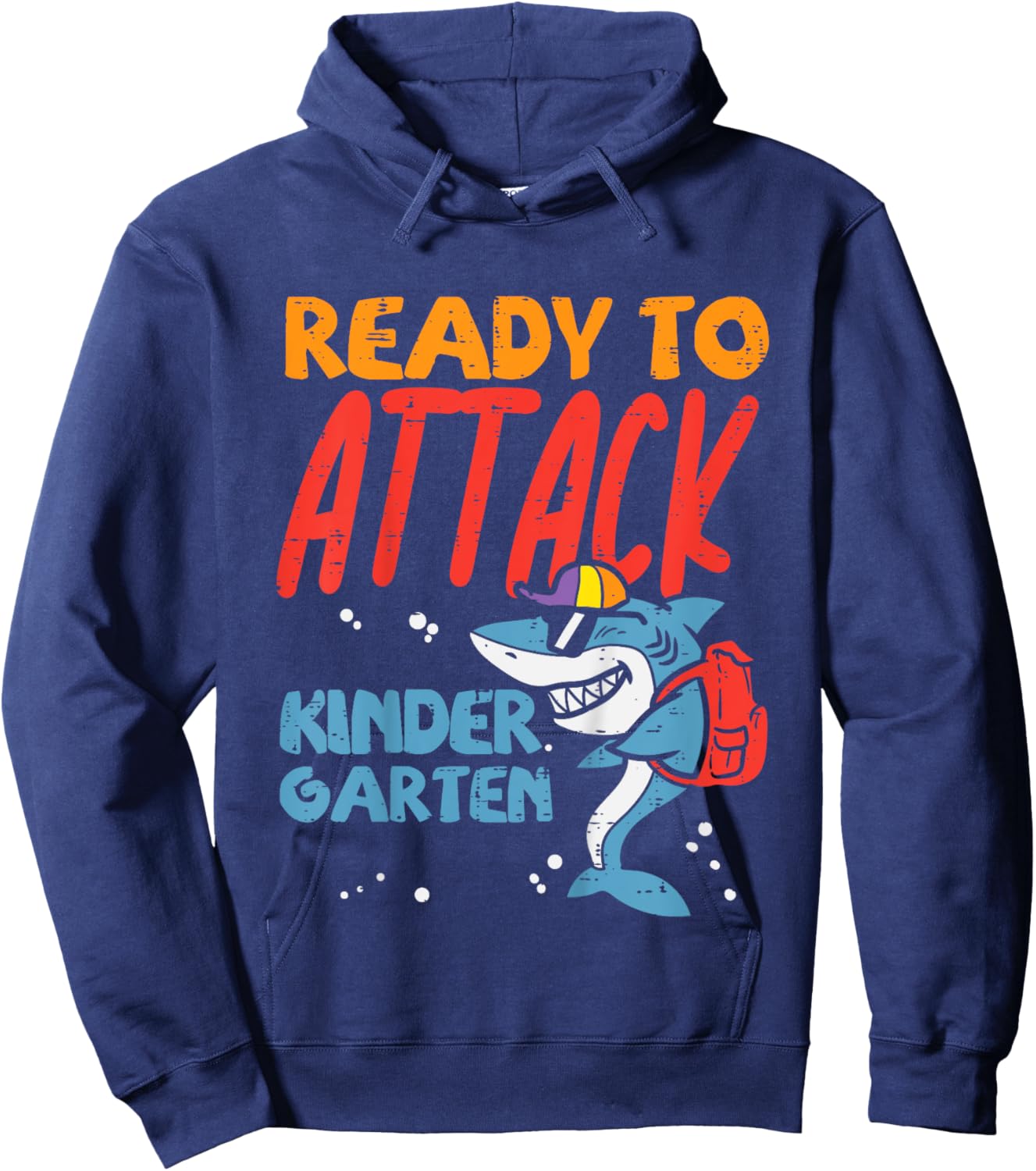 Kids Ready To Attack Kindergarten Shark First Day Of Back To Boys Hoodie - Hoodie | Navy