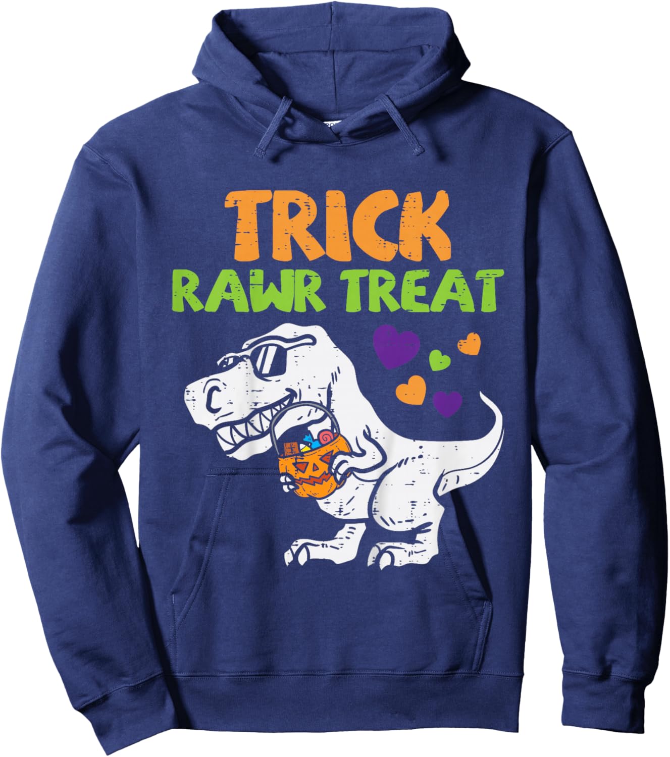 Kids Trick Rawr Treat Dinosaur Trex Toddler Boys Halloween Kids Hoodie - Hoodie | Navy