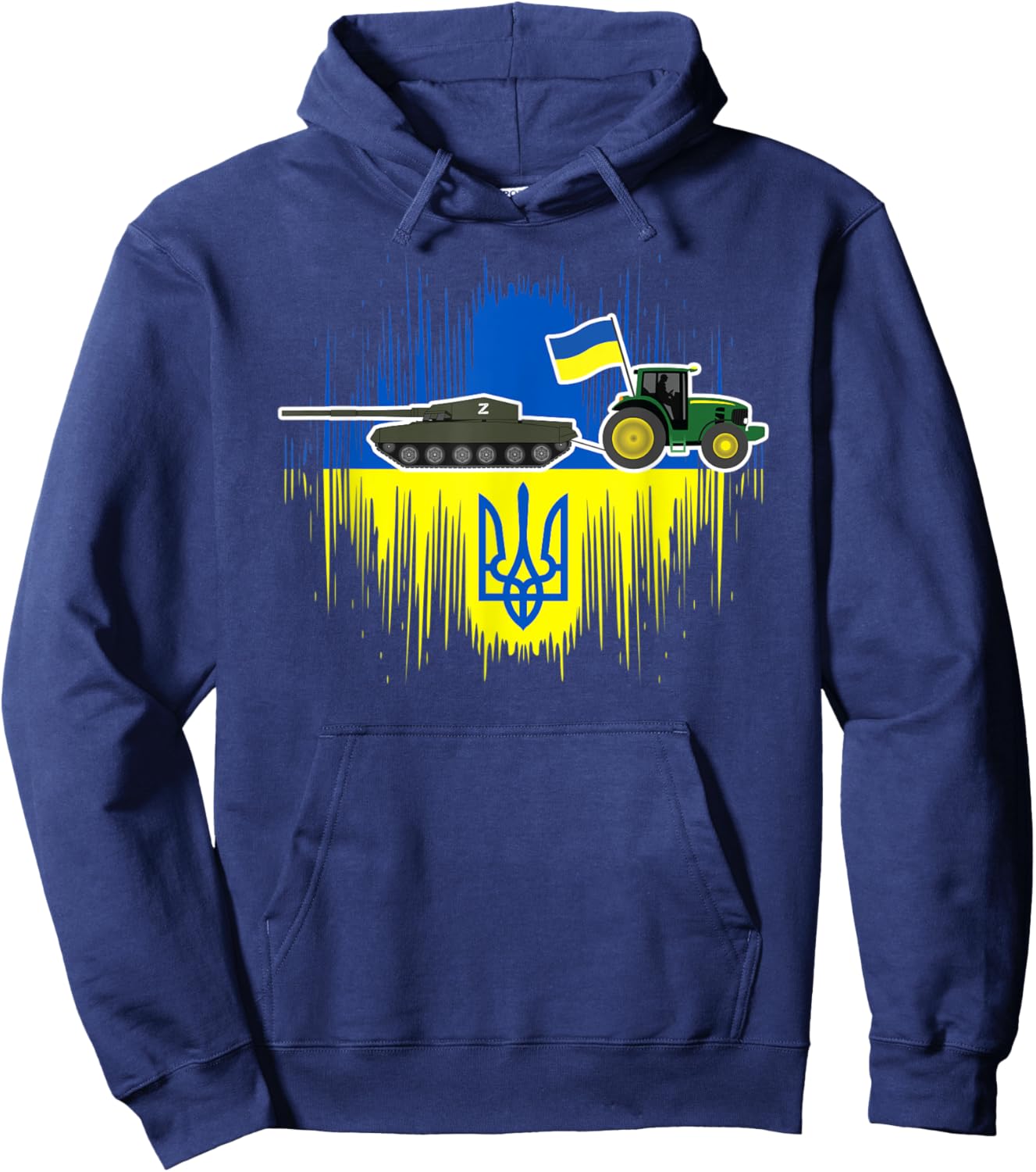 Funny Ukrainian Farmer Steals Tank Ukraine Flag Tryzub Hoodie - Hoodie | Navy
