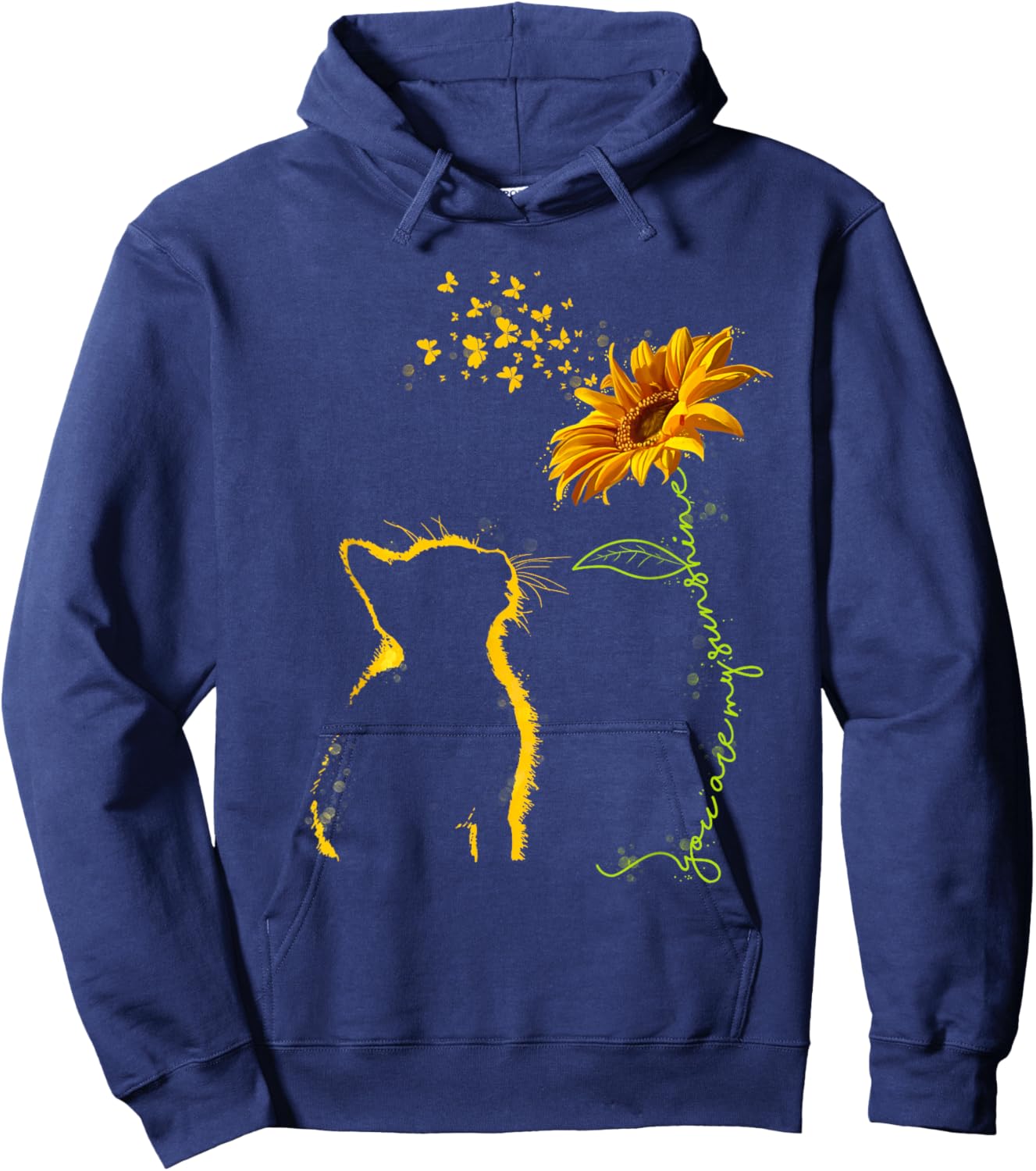 Sitting Yellow Kitten Sunflower Fragrance Butterfly Hoodie - Hoodie | Navy
